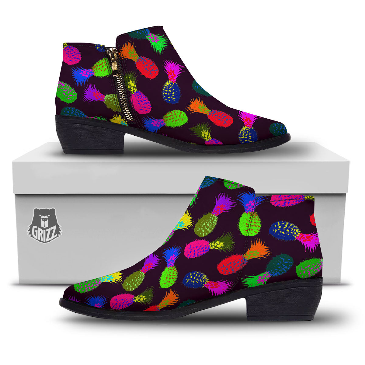 Pineapple Neon Trippy Print Pattern Ankle Boots-grizzshop
