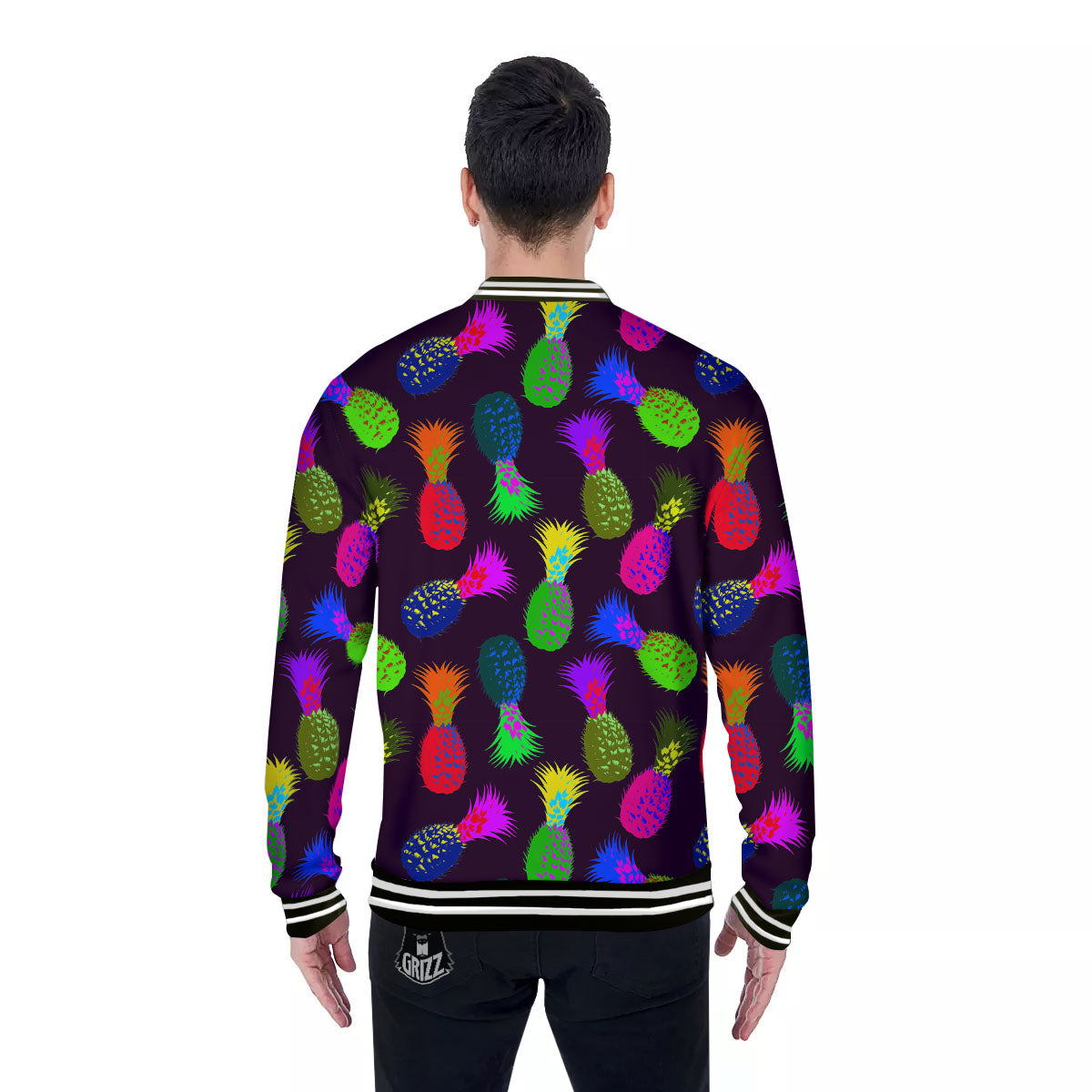 Pineapple Neon Trippy Print Pattern Baseball Jacket-grizzshop