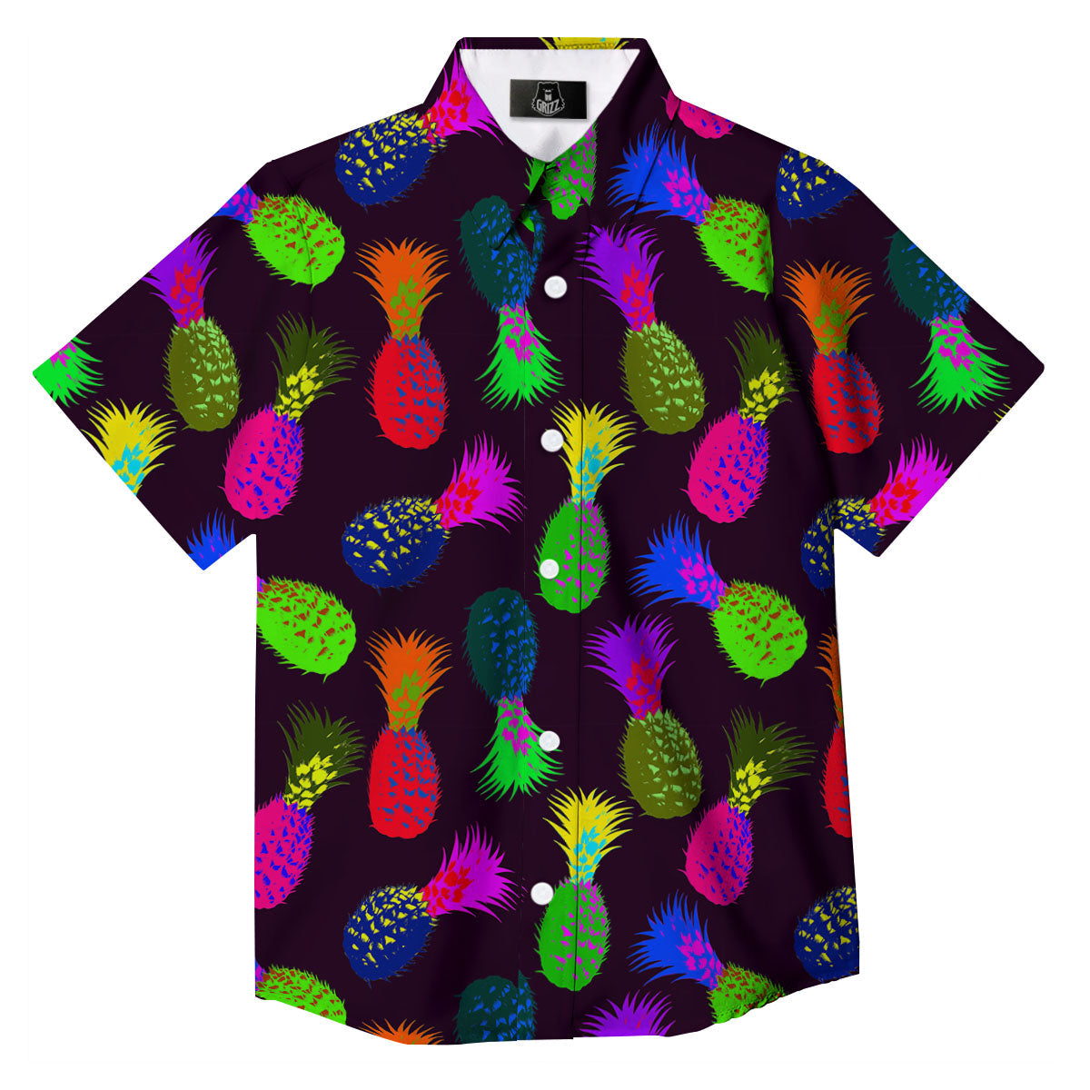 Pineapple Neon Trippy Print Pattern Button Up Shirt-grizzshop