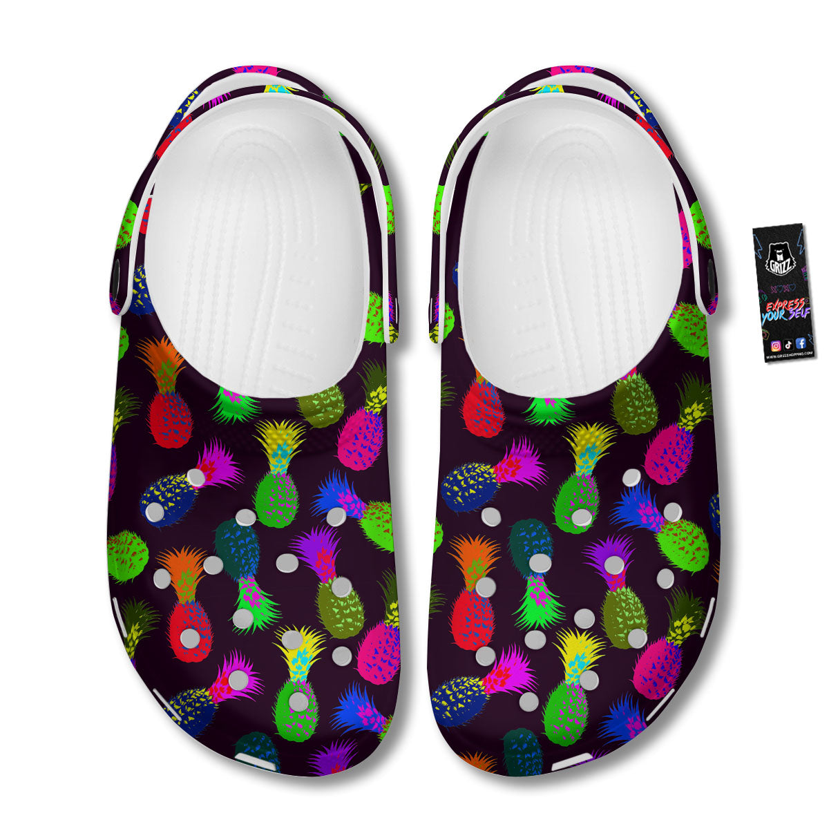Pineapple Neon Trippy Print Pattern Clog-grizzshop