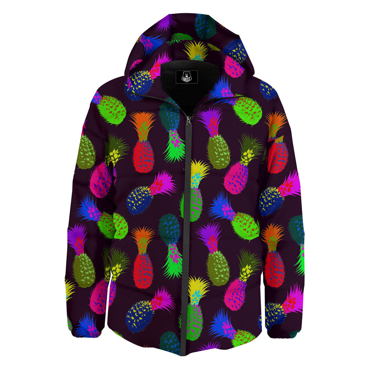 Pineapple Neon Trippy Print Pattern Down Jacket-grizzshop