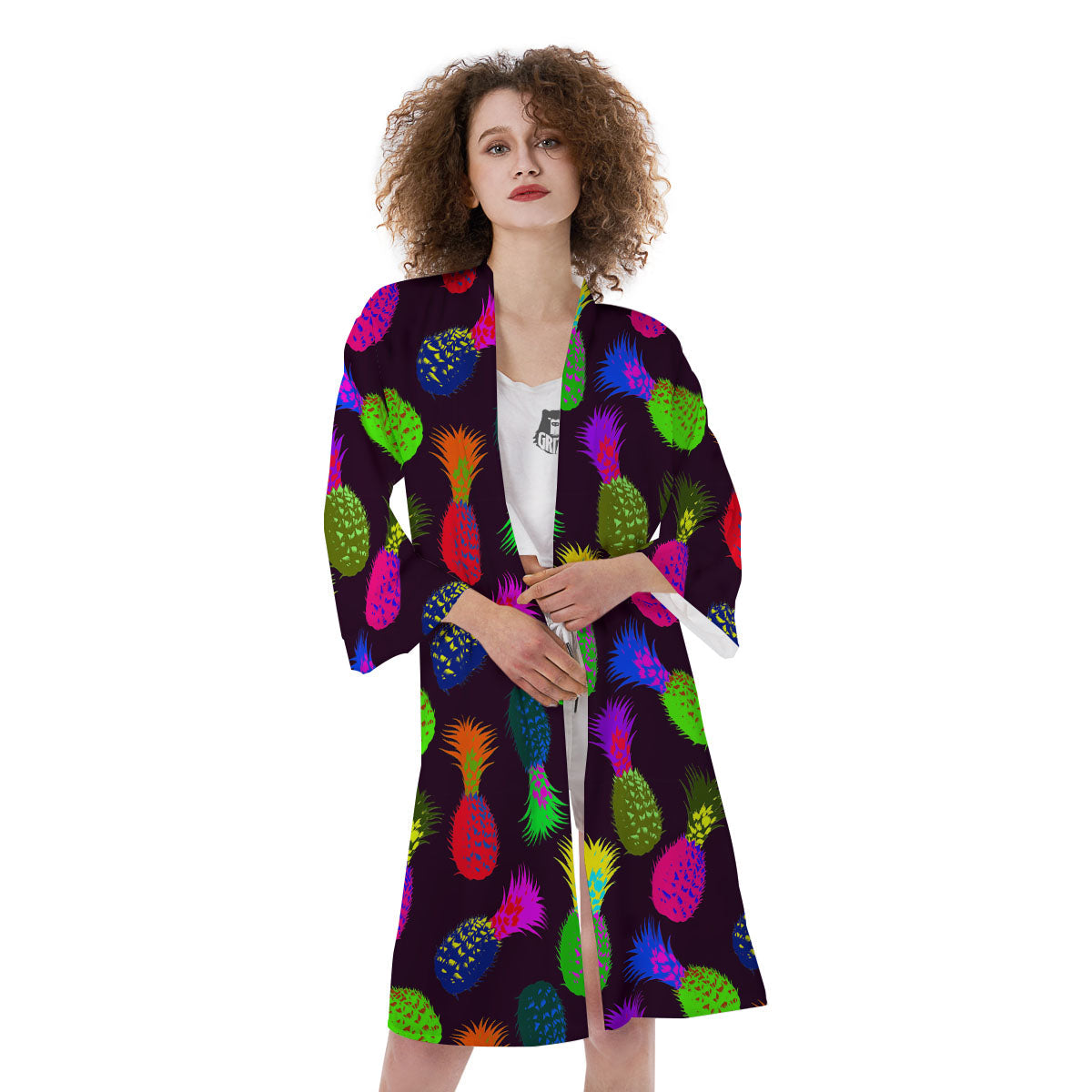 Pineapple Neon Trippy Print Pattern Kimono-grizzshop