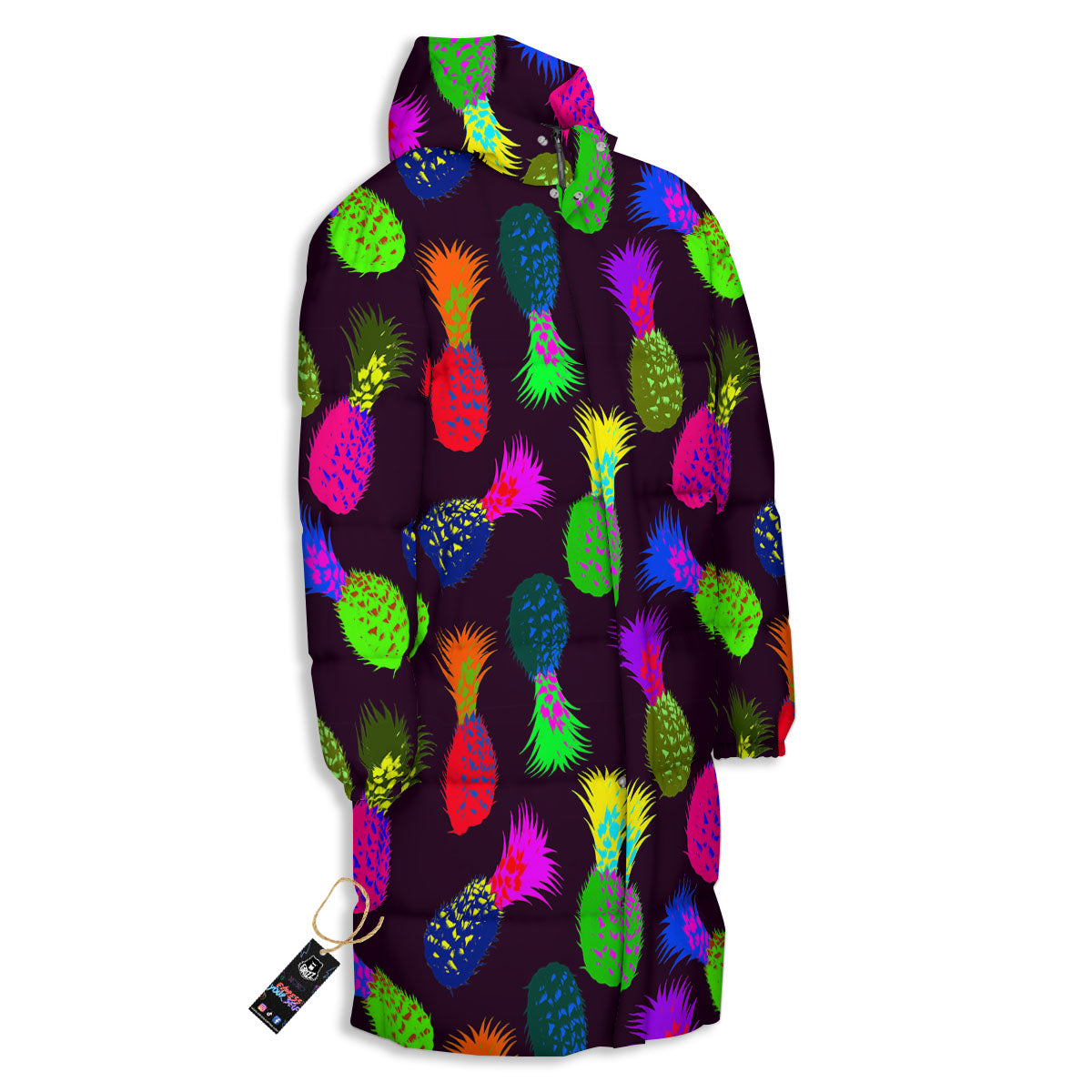 Pineapple Neon Trippy Print Pattern Long Down Jacket-grizzshop