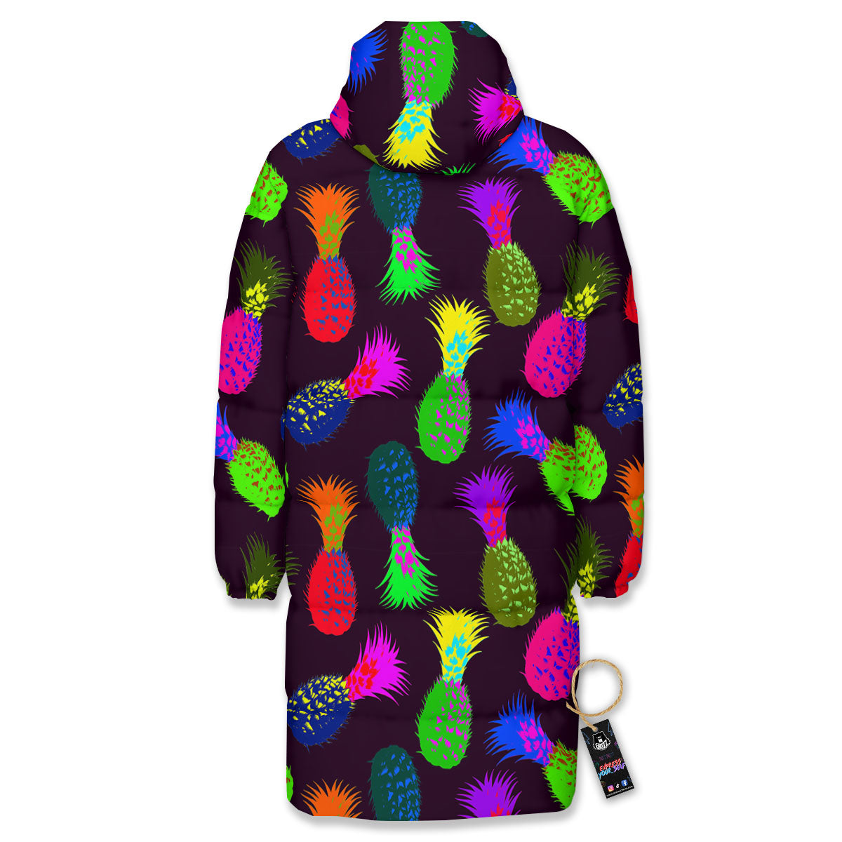 Pineapple Neon Trippy Print Pattern Long Down Jacket-grizzshop