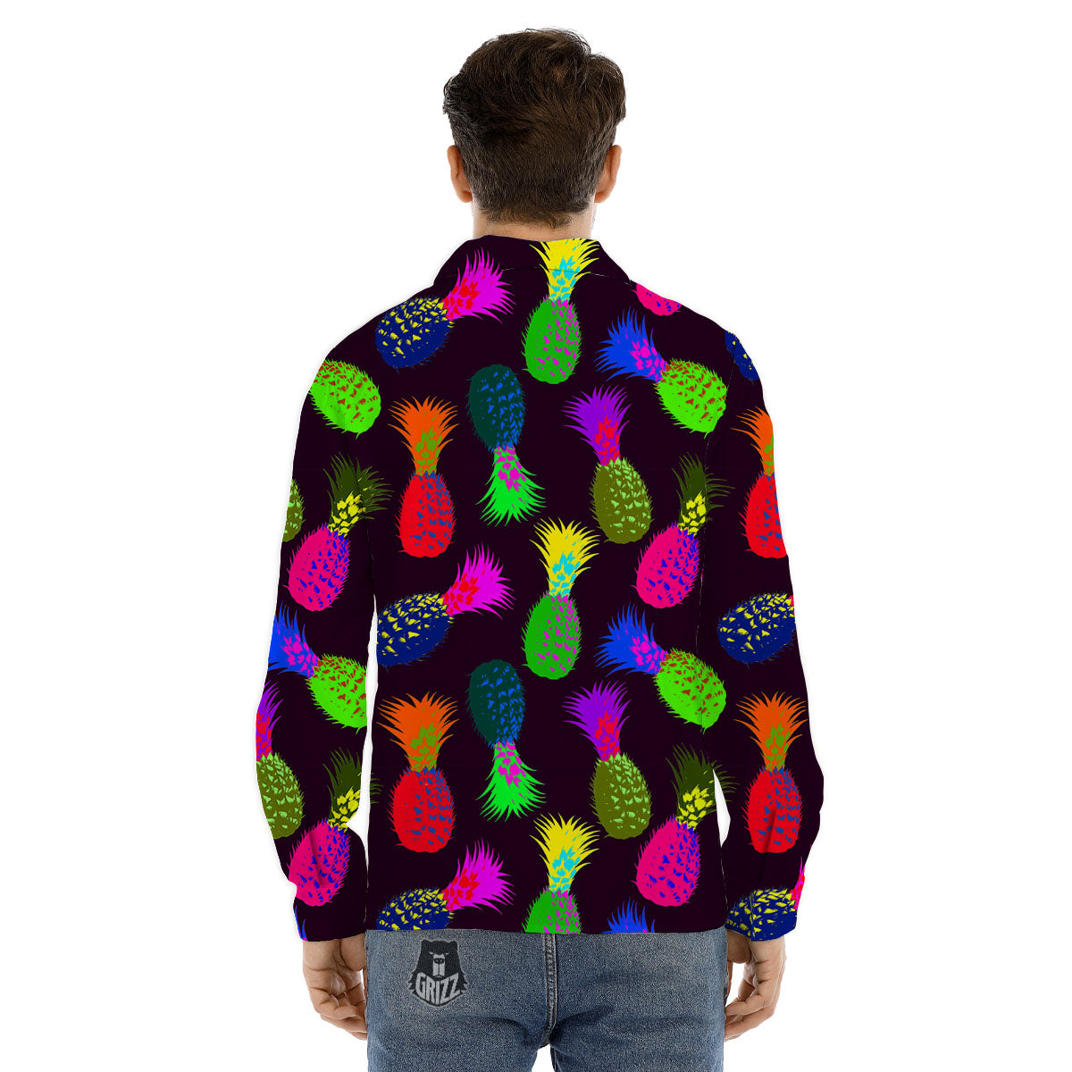 Pineapple Neon Trippy Print Pattern Men's Dress Shirts-grizzshop