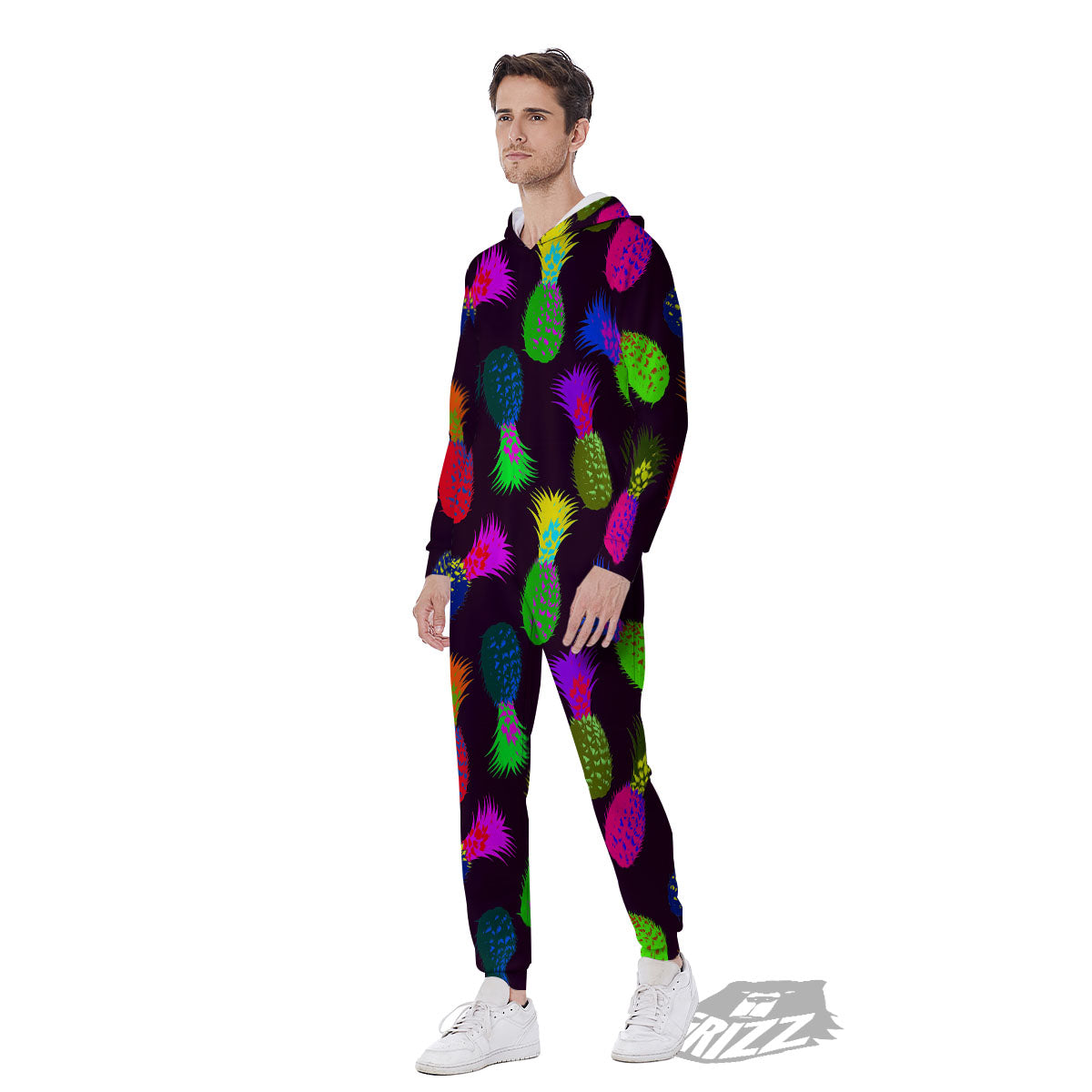 Pineapple Neon Trippy Print Pattern Men's Jumpsuit-grizzshop