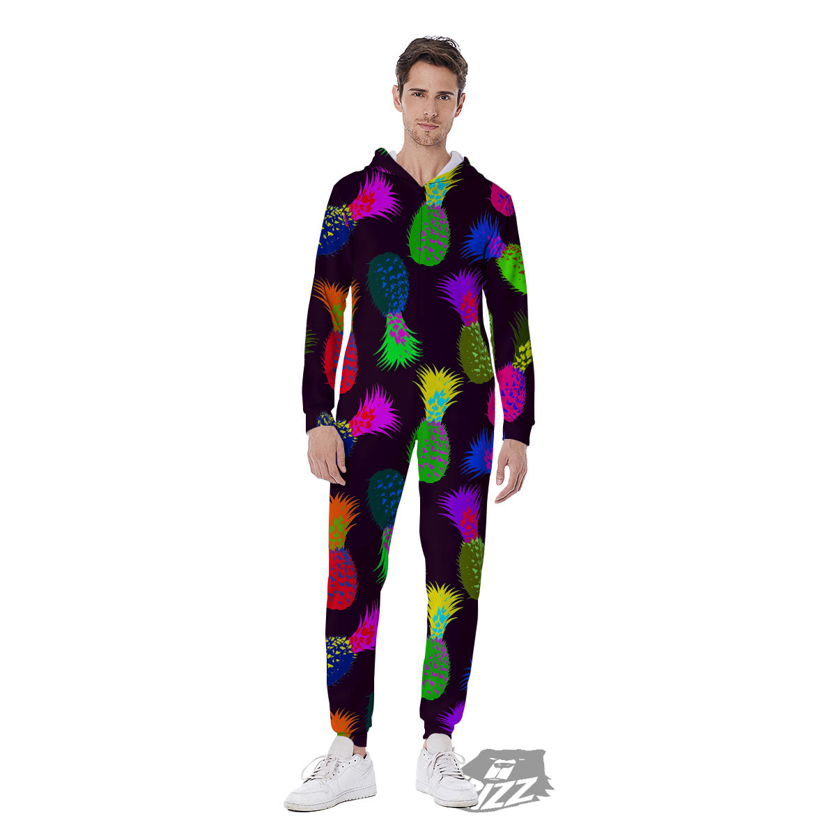 Pineapple Neon Trippy Print Pattern Men's Jumpsuit-grizzshop