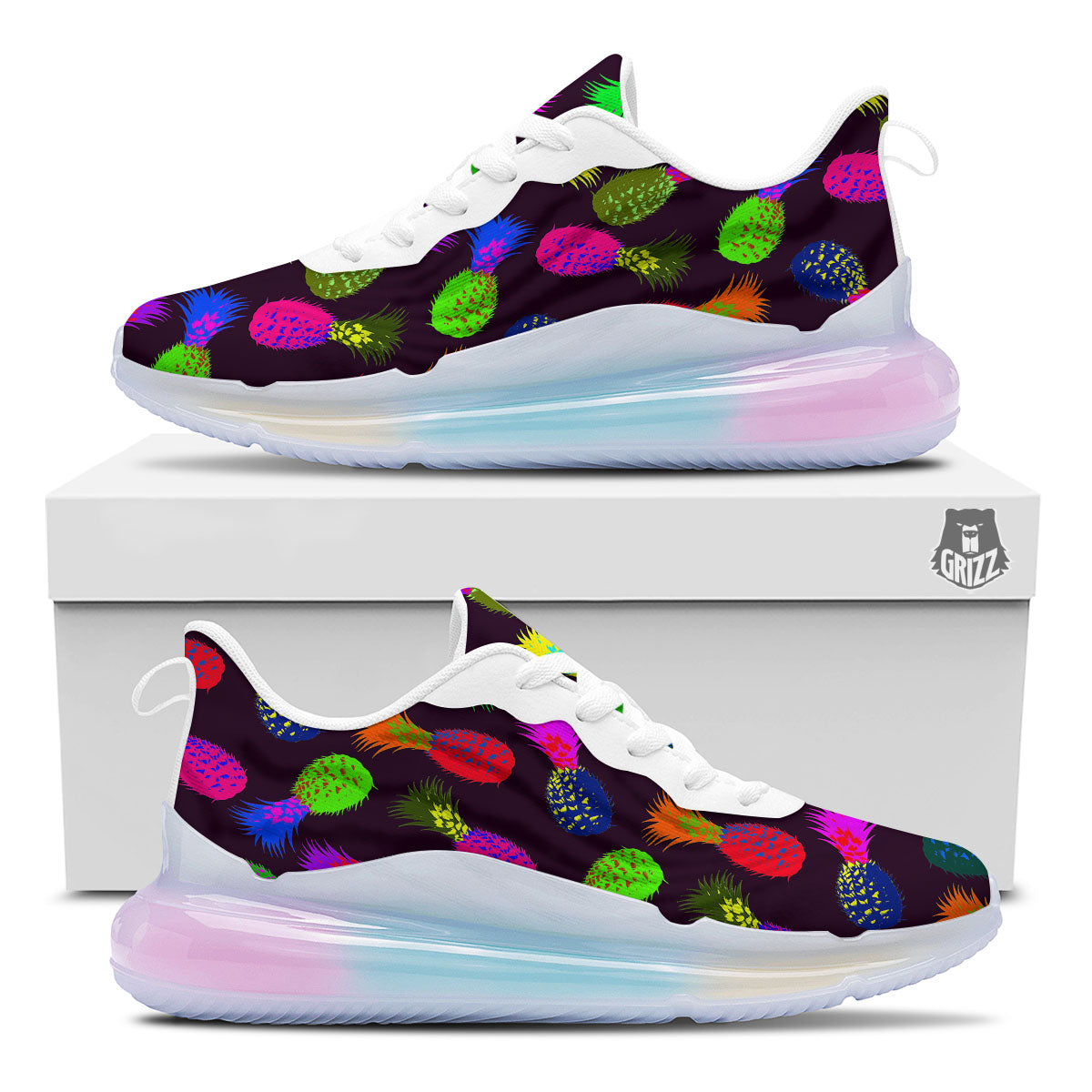 Pineapple Neon Trippy Print Pattern Running Sneakers-grizzshop