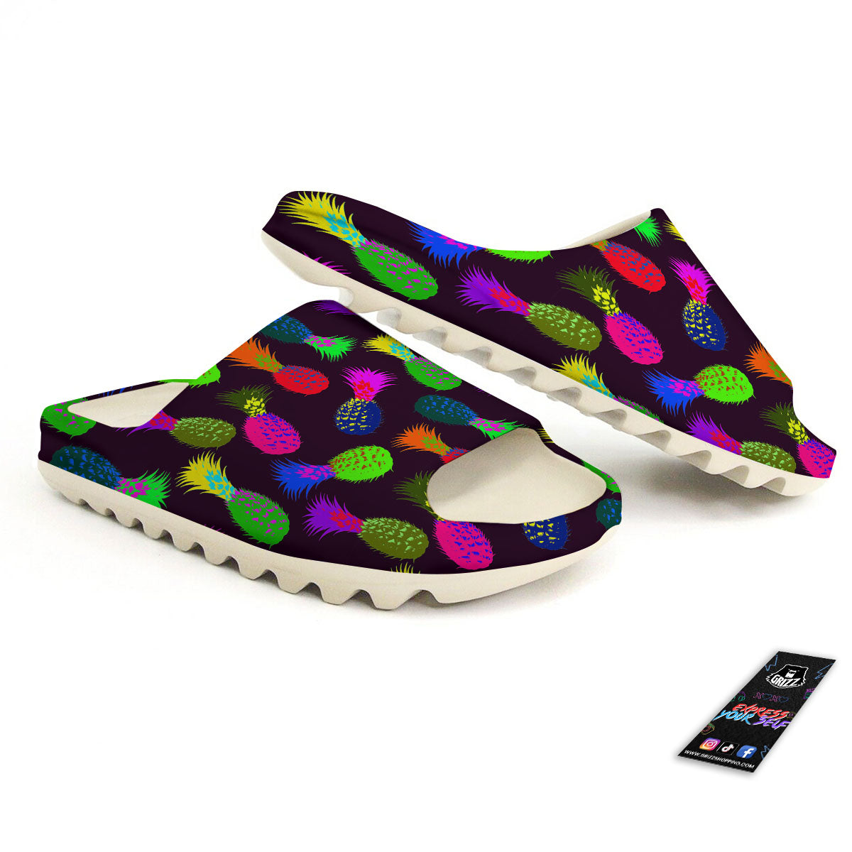 Pineapple Neon Trippy Print Pattern Sandals-grizzshop