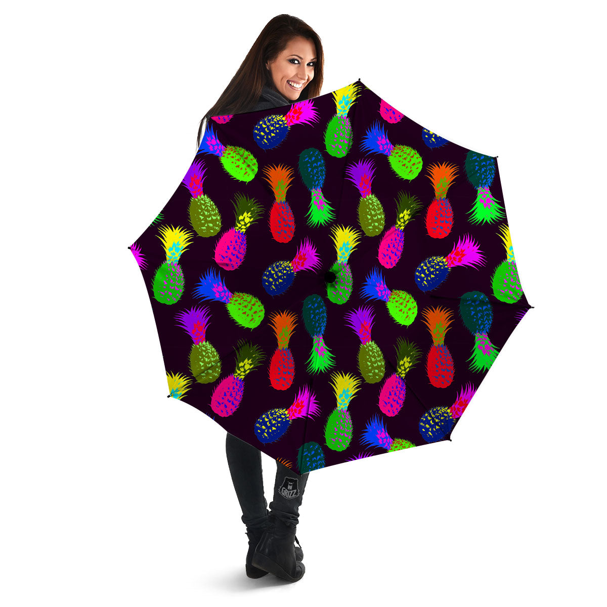 Pineapple Neon Trippy Print Pattern Umbrella-grizzshop