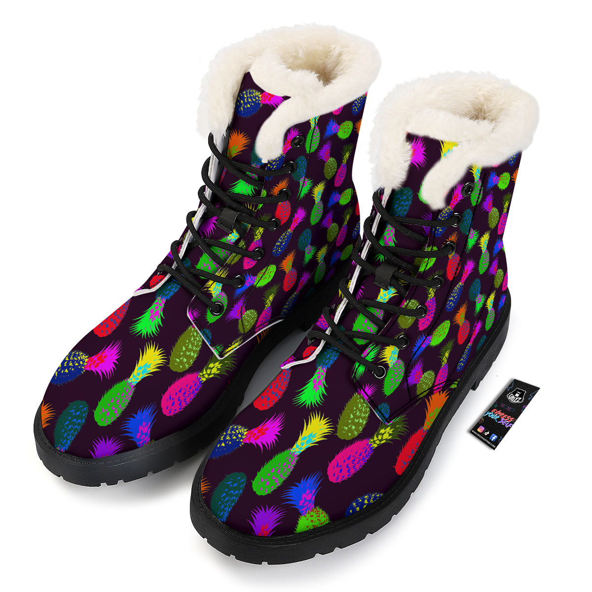 Pineapple Neon Trippy Print Pattern Winter Boots-grizzshop