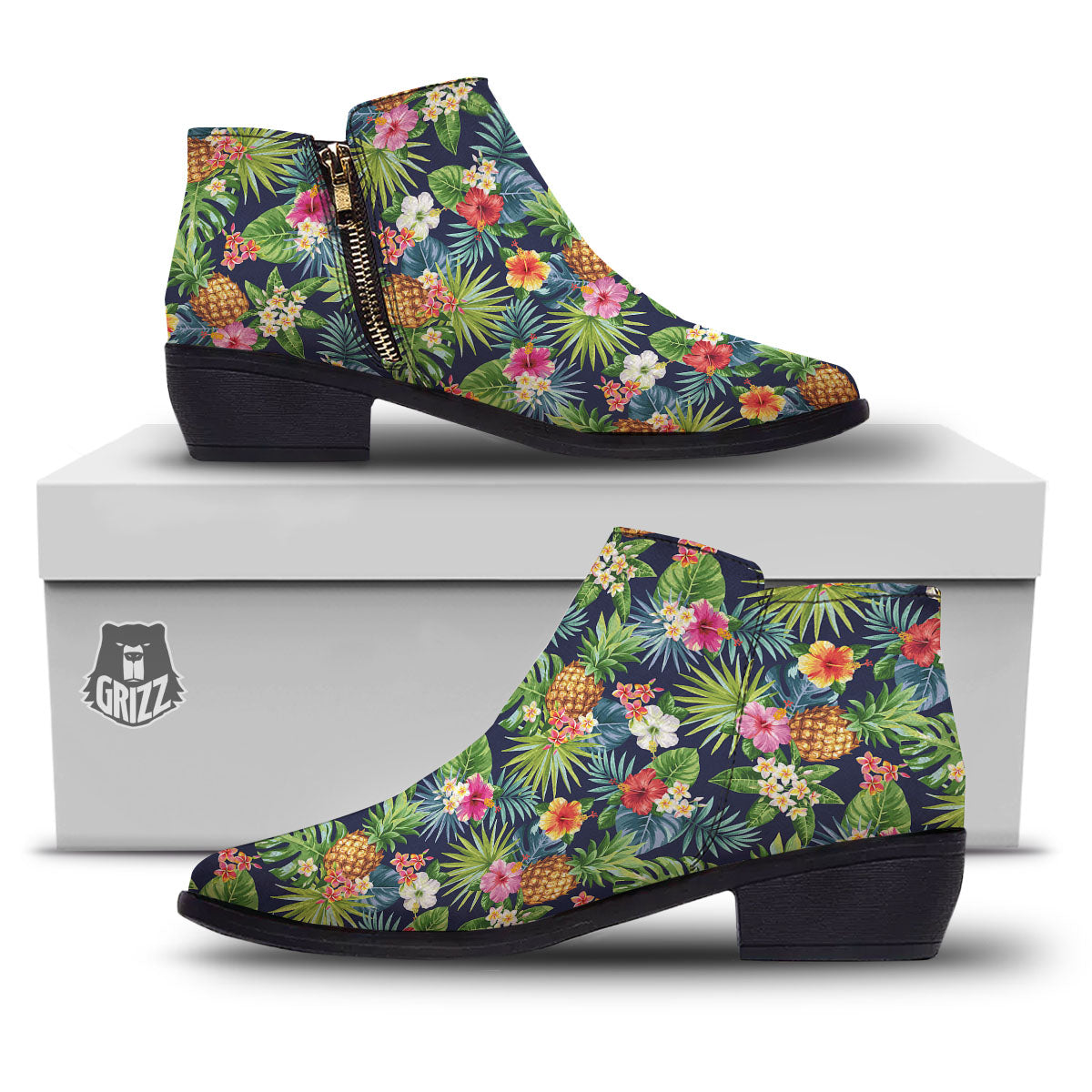 Pineapple Palm Leaf Print Pattern Ankle Boots-grizzshop