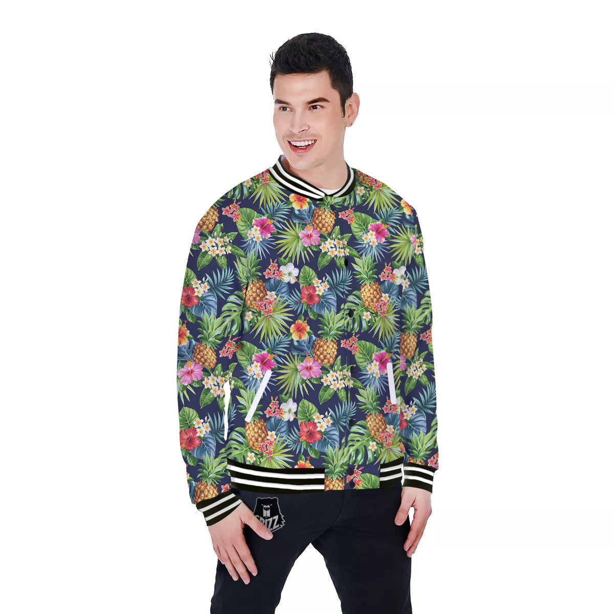 Pineapple Palm Leaf Print Pattern Baseball Jacket-grizzshop