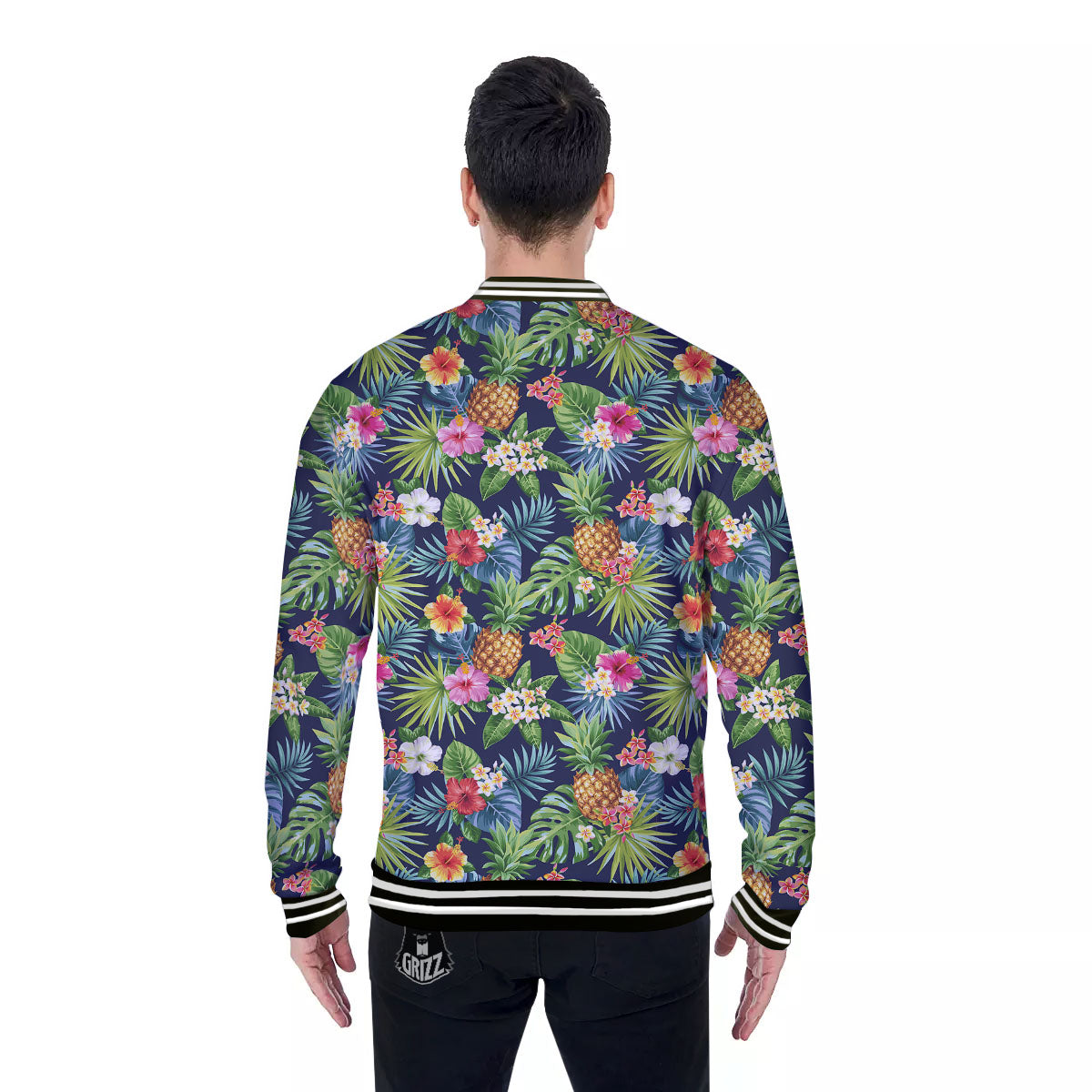 Pineapple Palm Leaf Print Pattern Baseball Jacket-grizzshop