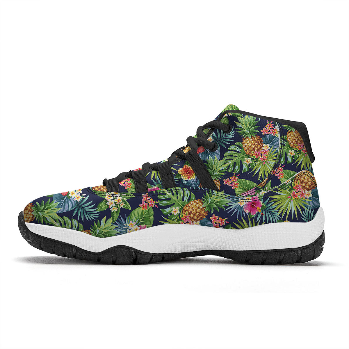 Pineapple Palm Leaf Print Pattern Black Bball Shoes-grizzshop