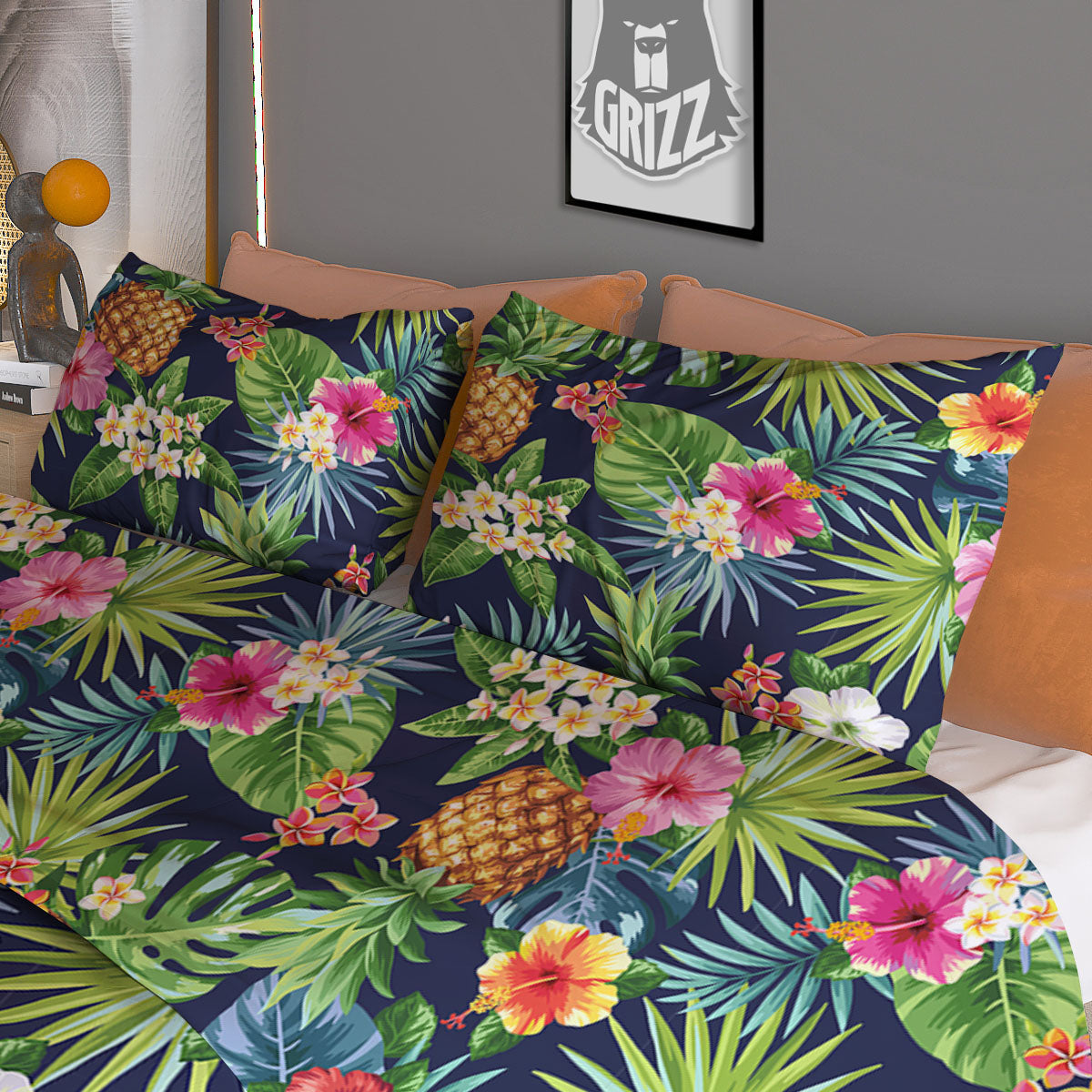 Pineapple Palm Leaf Print Pattern Duvet Cover Bedding Set