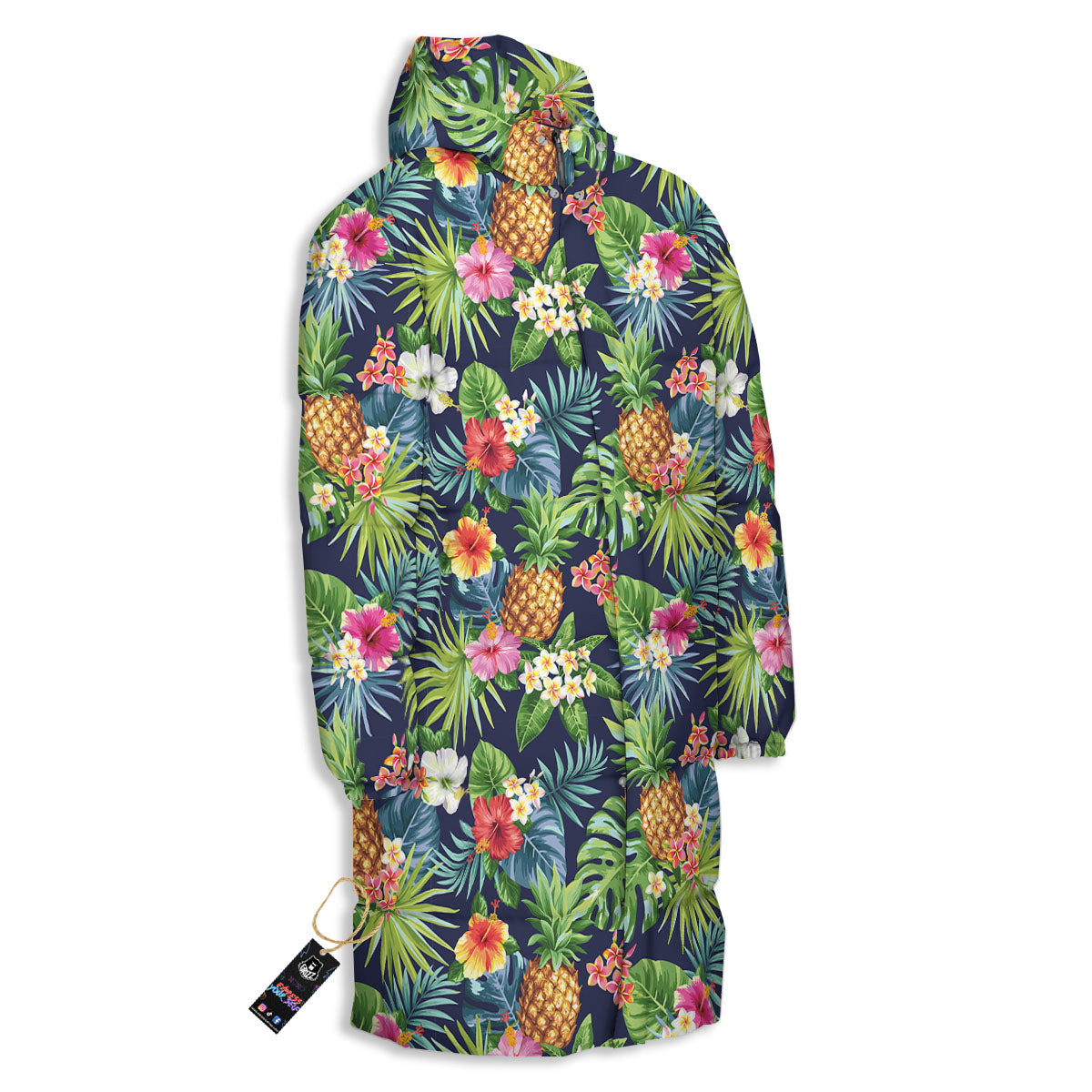 Pineapple Palm Leaf Print Pattern Long Down Jacket-grizzshop