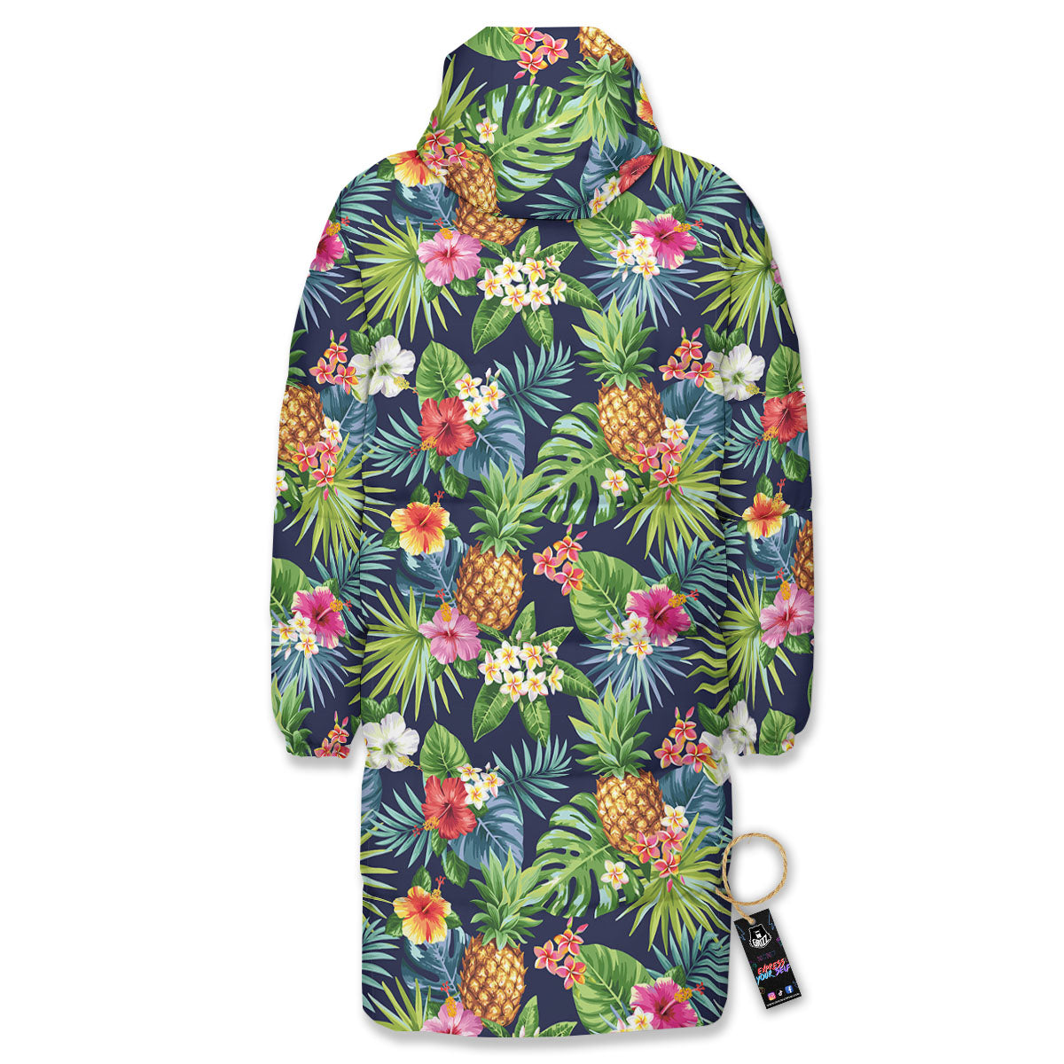 Pineapple Palm Leaf Print Pattern Long Down Jacket-grizzshop