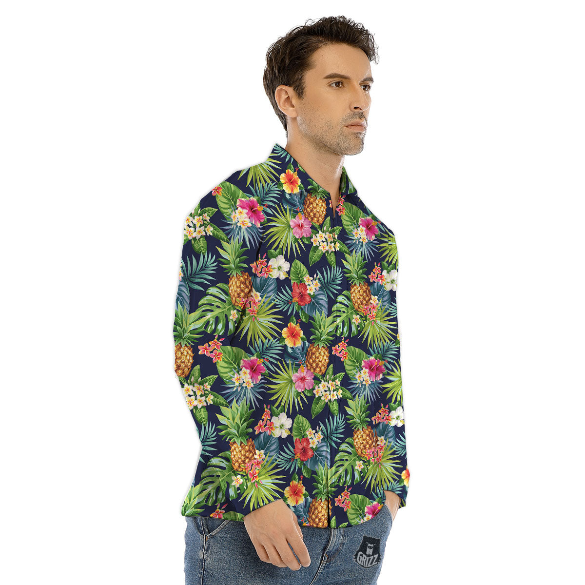 Pineapple Palm Leaf Print Pattern Men's Dress Shirts-grizzshop