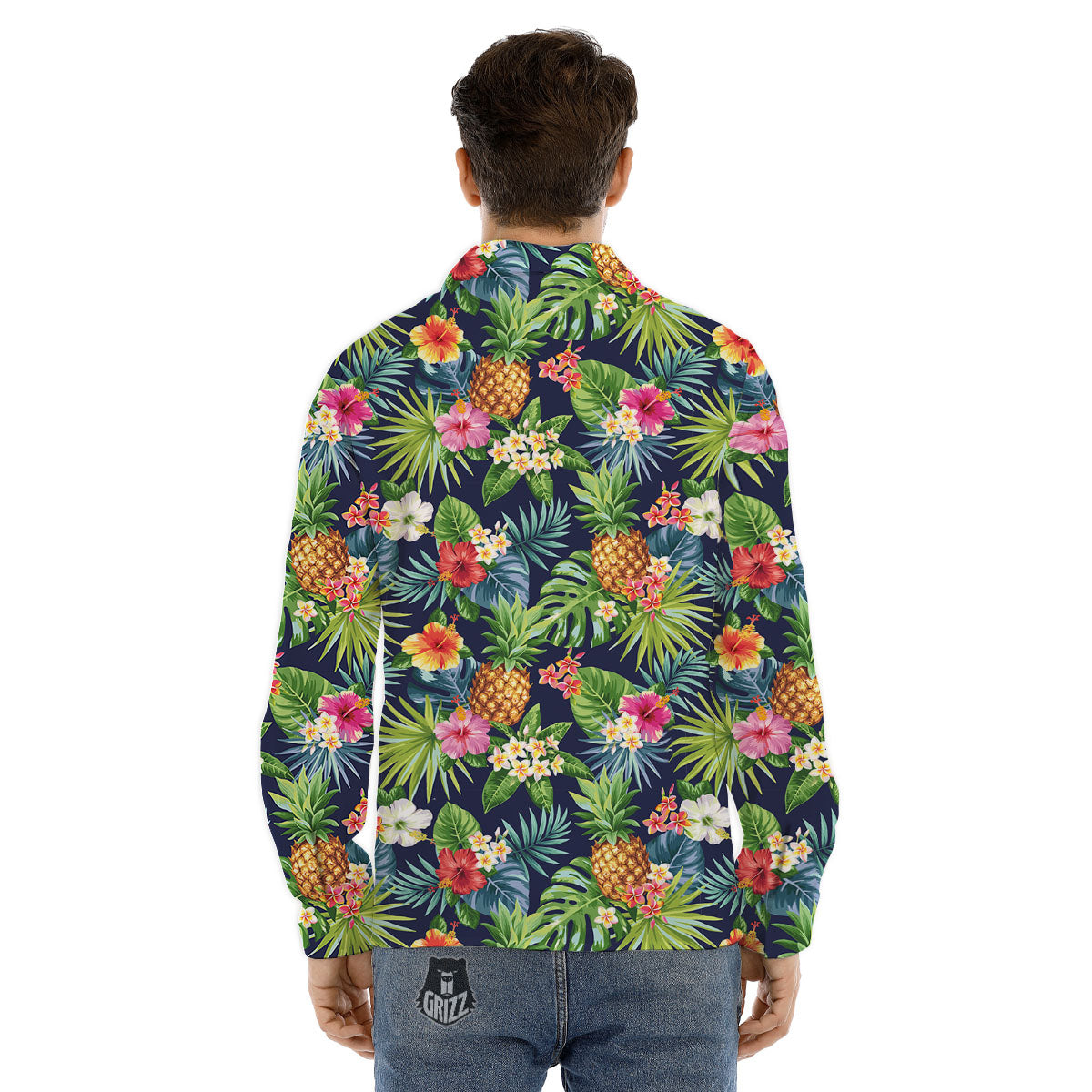 Pineapple Palm Leaf Print Pattern Men's Dress Shirts-grizzshop