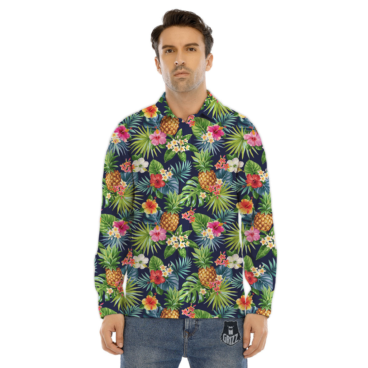 Pineapple Palm Leaf Print Pattern Men's Dress Shirts-grizzshop