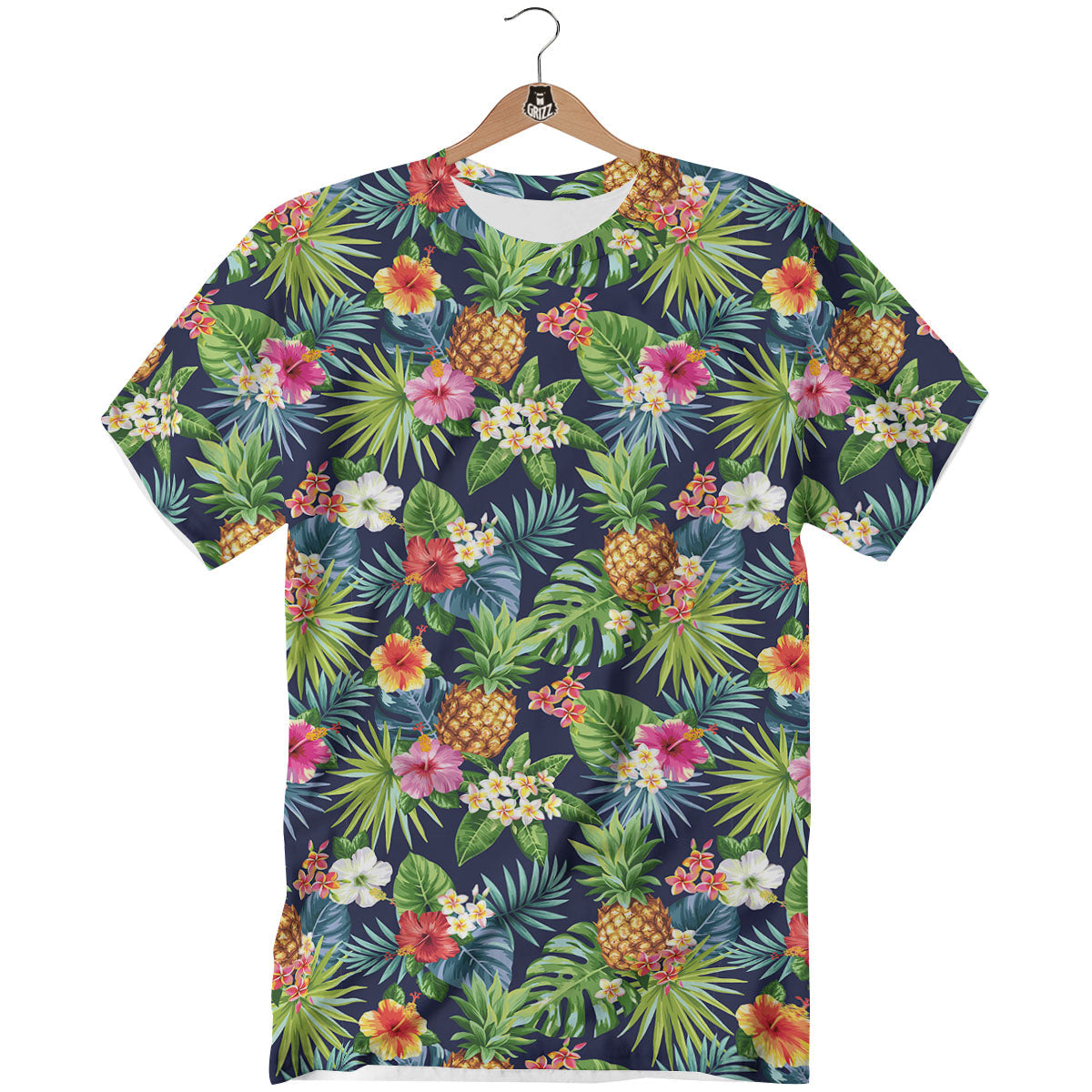 Pineapple Palm Leaf Print Pattern T-Shirt-grizzshop