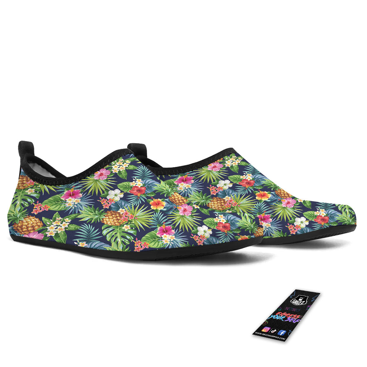 Pineapple Palm Leaf Print Pattern Water Shoes-grizzshop