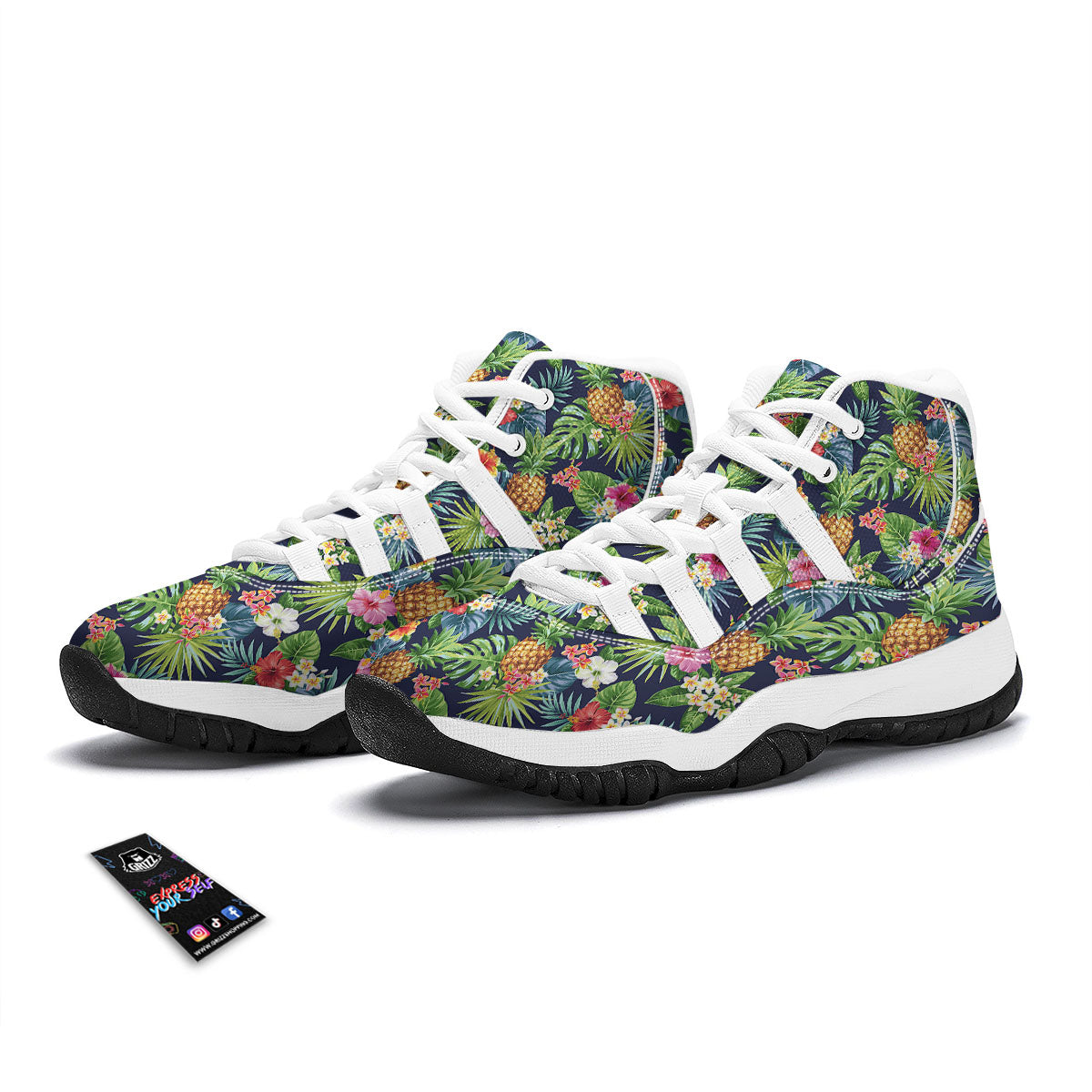 Pineapple Palm Leaf Print Pattern White Bball Shoes-grizzshop