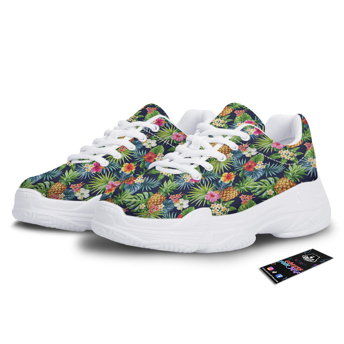 Pineapple Palm Leaf Print Pattern White Chunky Shoes-grizzshop