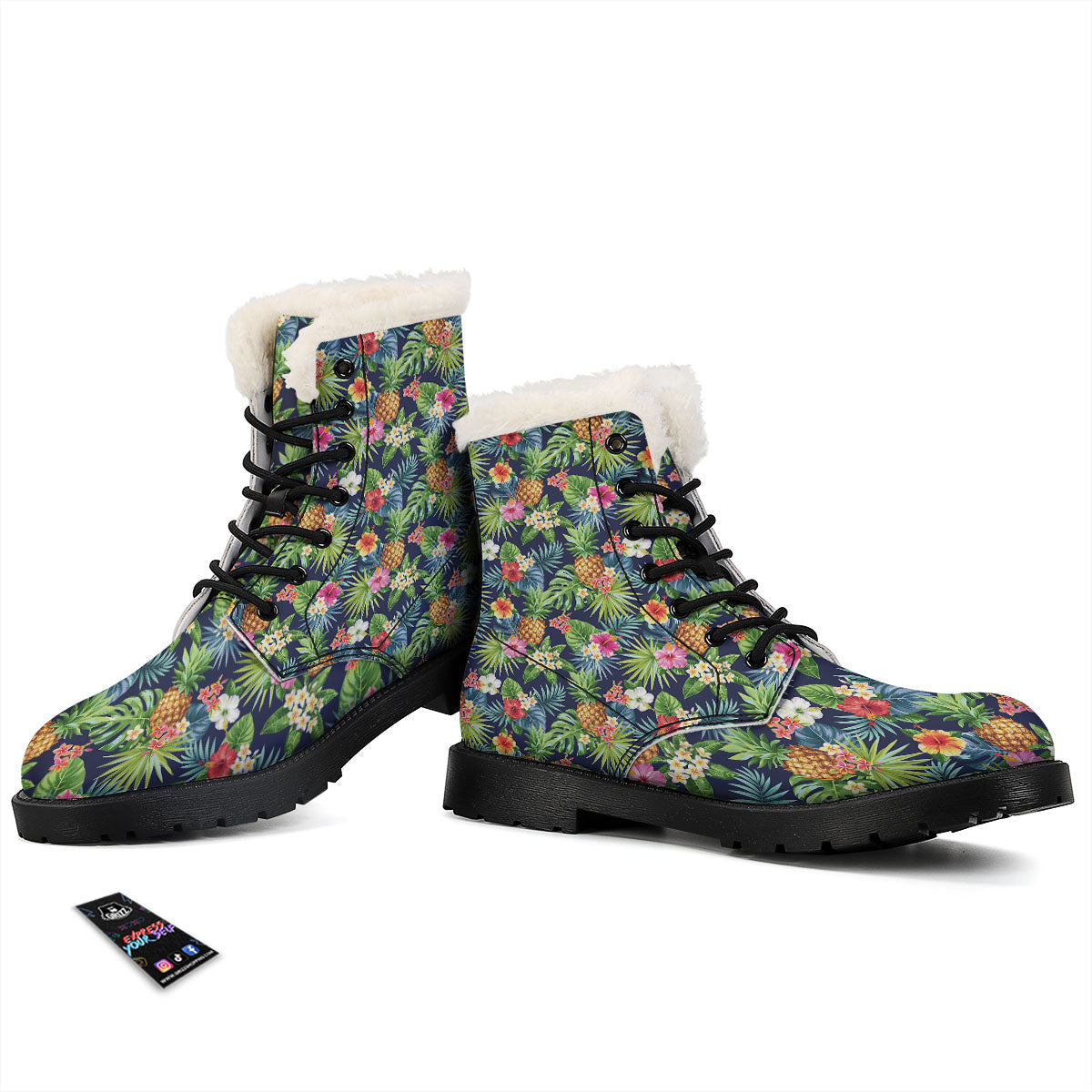Pineapple Palm Leaf Print Pattern Winter Boots-grizzshop