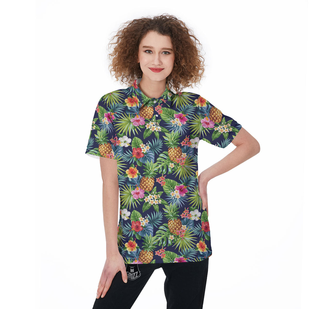 Pineapple Palm Leaf Print Pattern Women's Golf Shirts-grizzshop