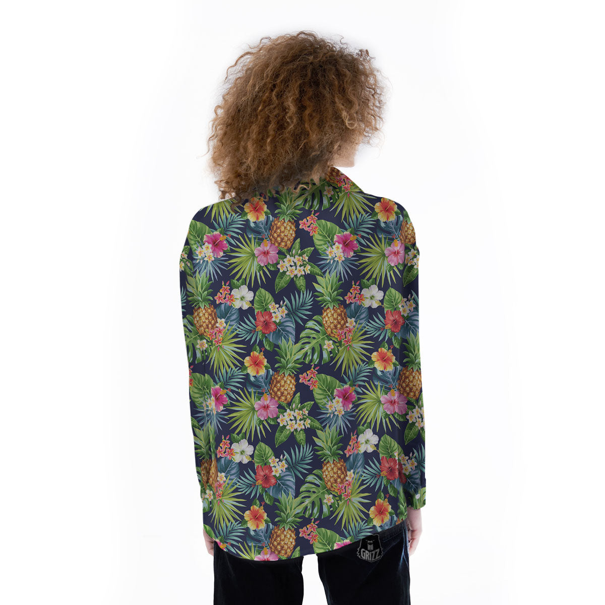 Pineapple Palm Leaf Print Pattern Women's Long Sleeve Shirts-grizzshop