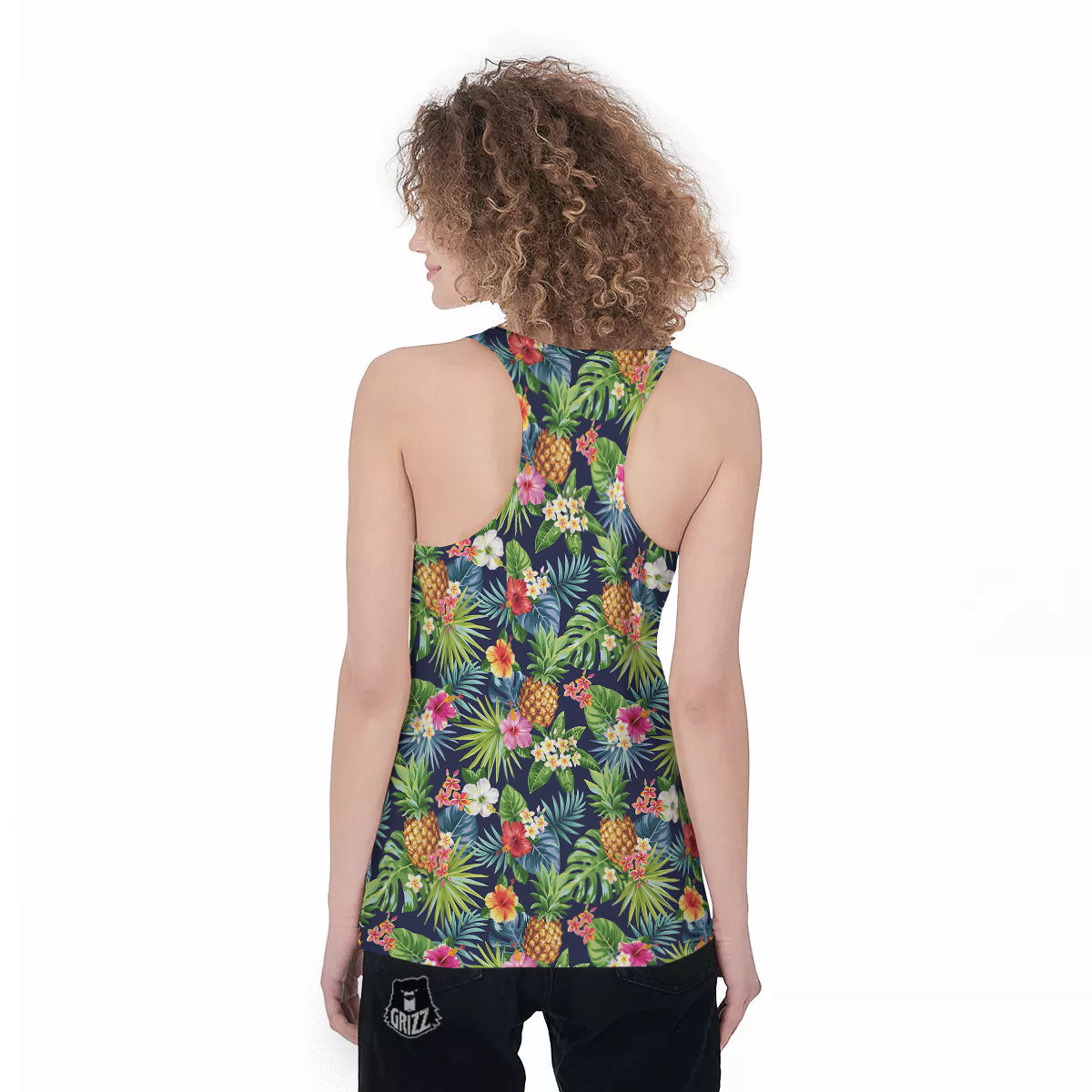 Pineapple Palm Leaf Print Pattern Women's Racerback Tank Top-grizzshop