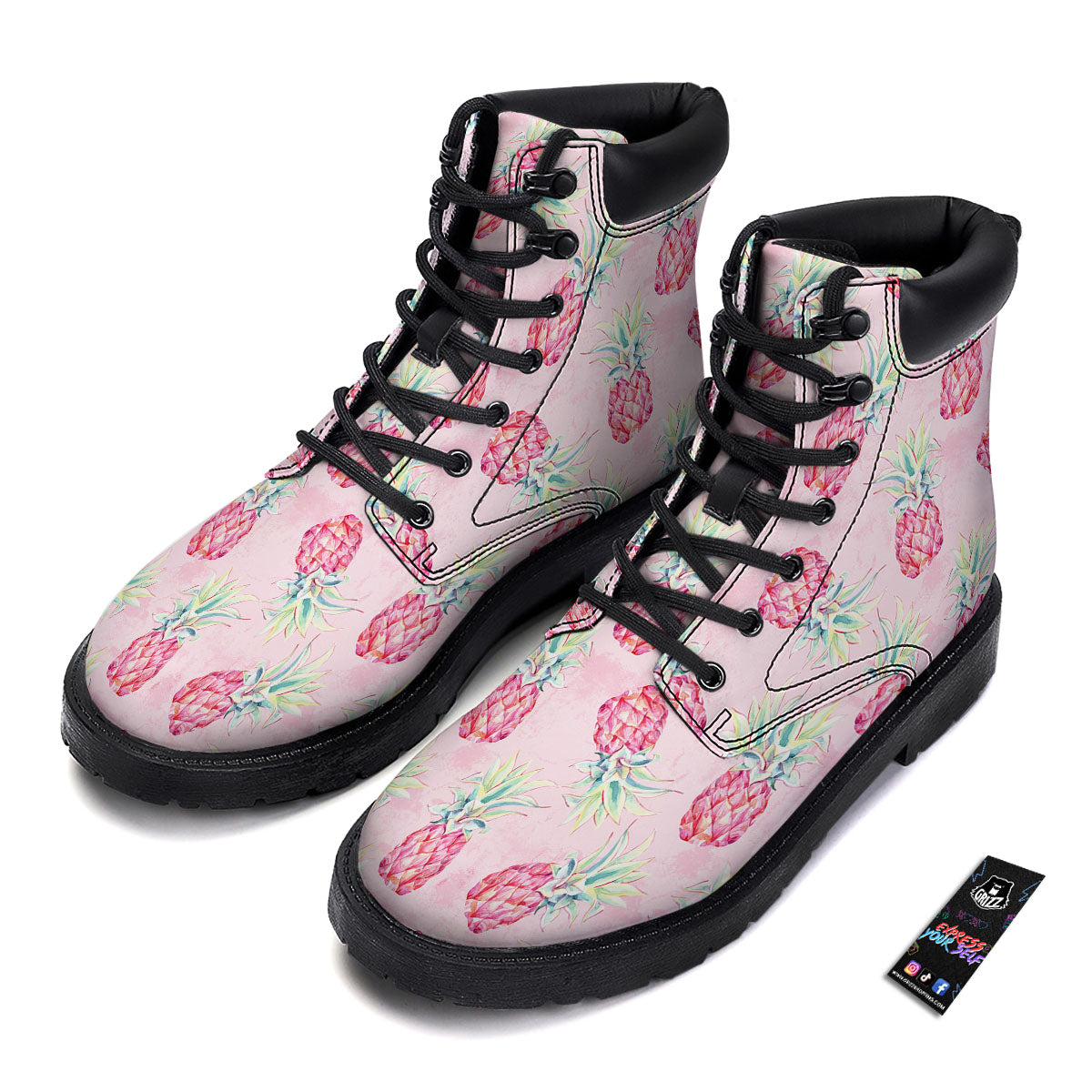 Pineapple Pastel Pink Print Pattern Boots-grizzshop