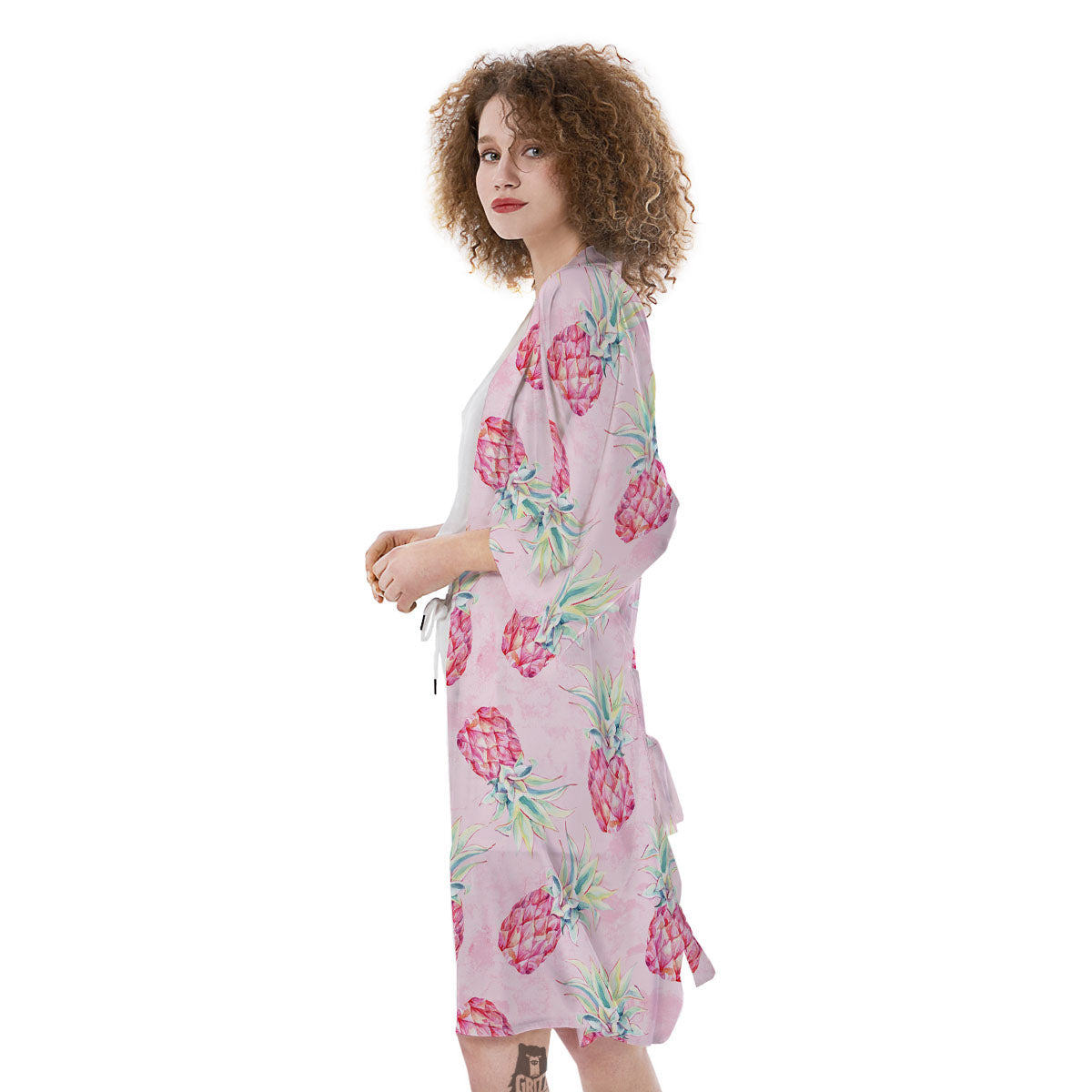 Pineapple Pastel Pink Print Pattern Kimono-grizzshop