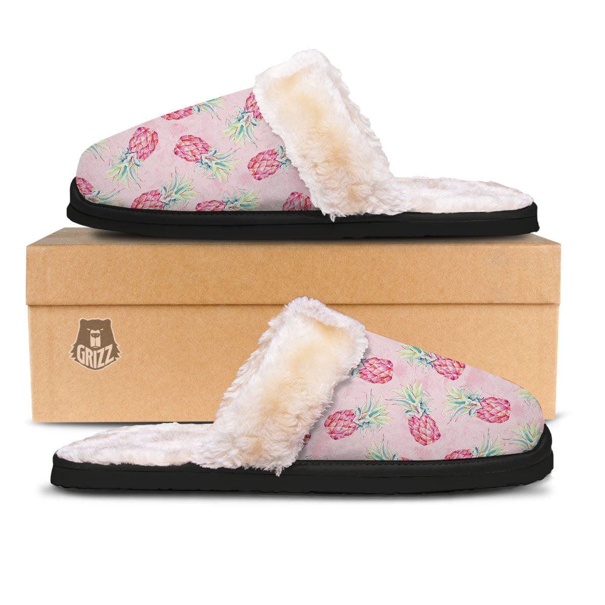 Pineapple Pastel Pink Print Pattern Slippers-grizzshop