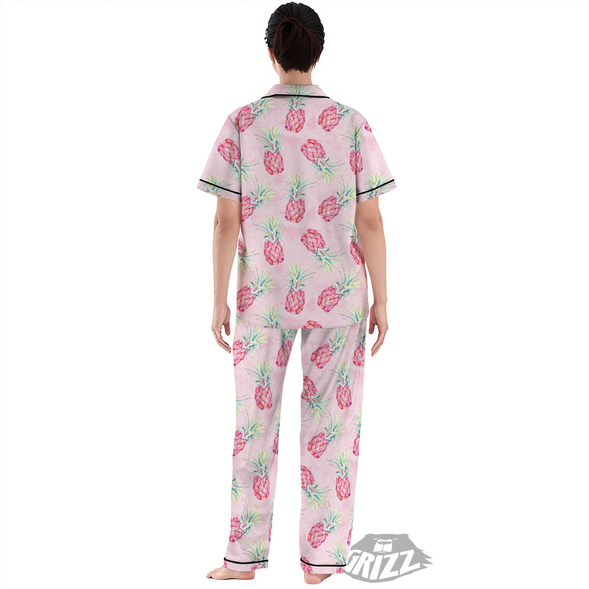 Pineapple Pastel Pink Print Pattern Women's Pajamas Set-grizzshop