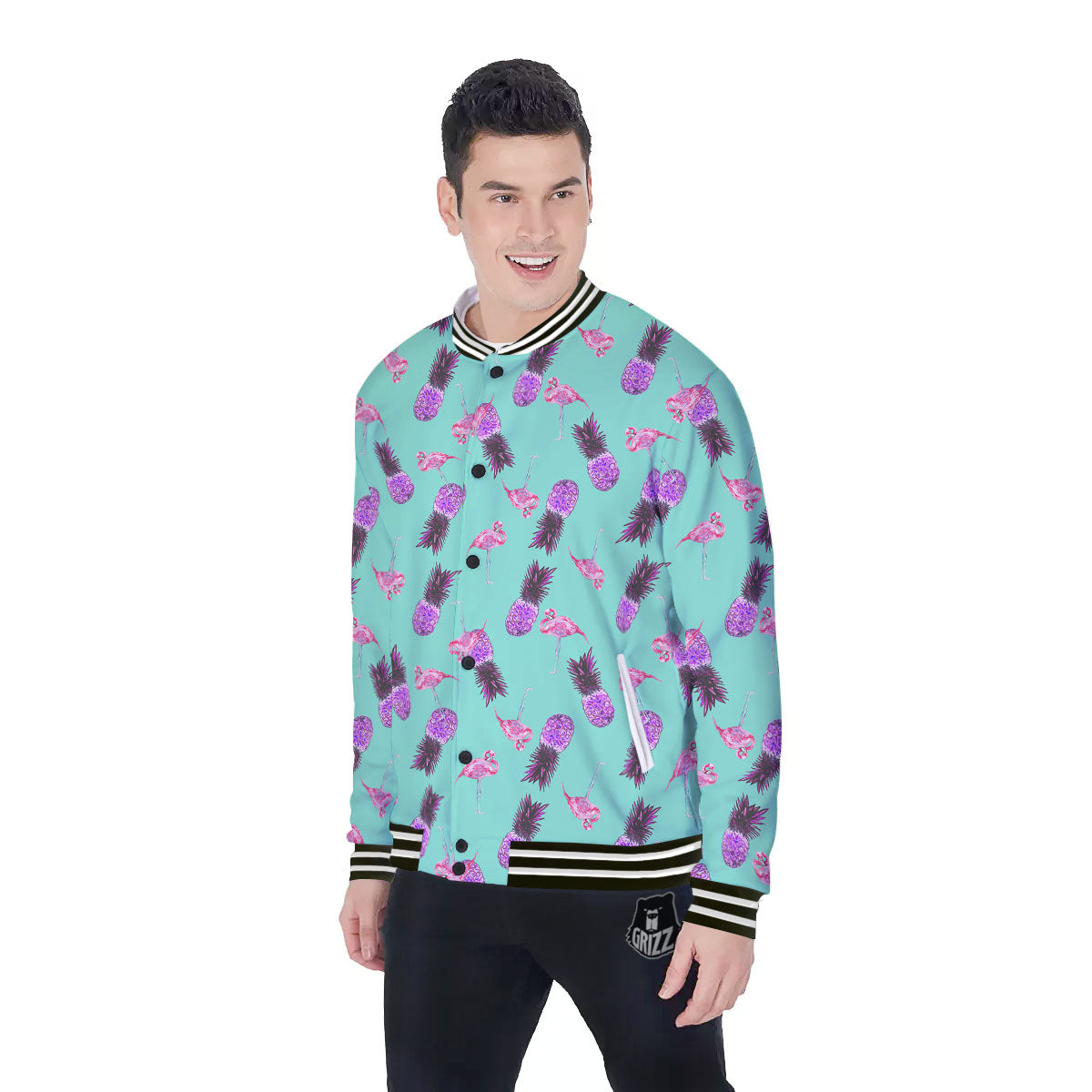 Pineapple Pastel Turquoise Print Pattern Baseball Jacket-grizzshop