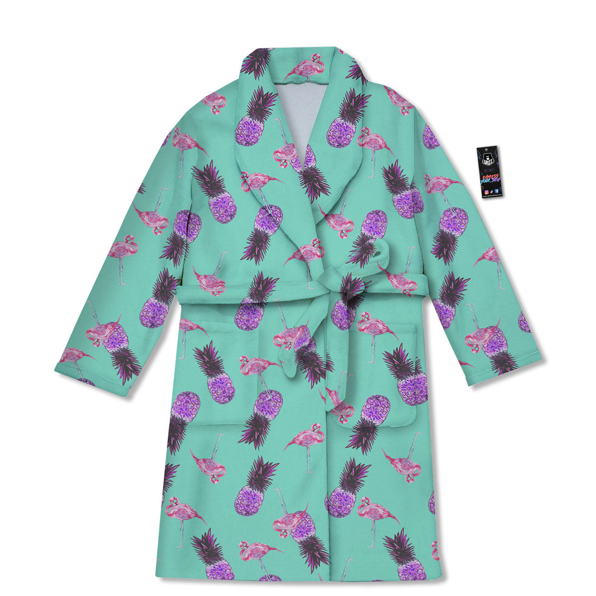 Pineapple Pastel Turquoise Print Pattern Bathrobe-grizzshop