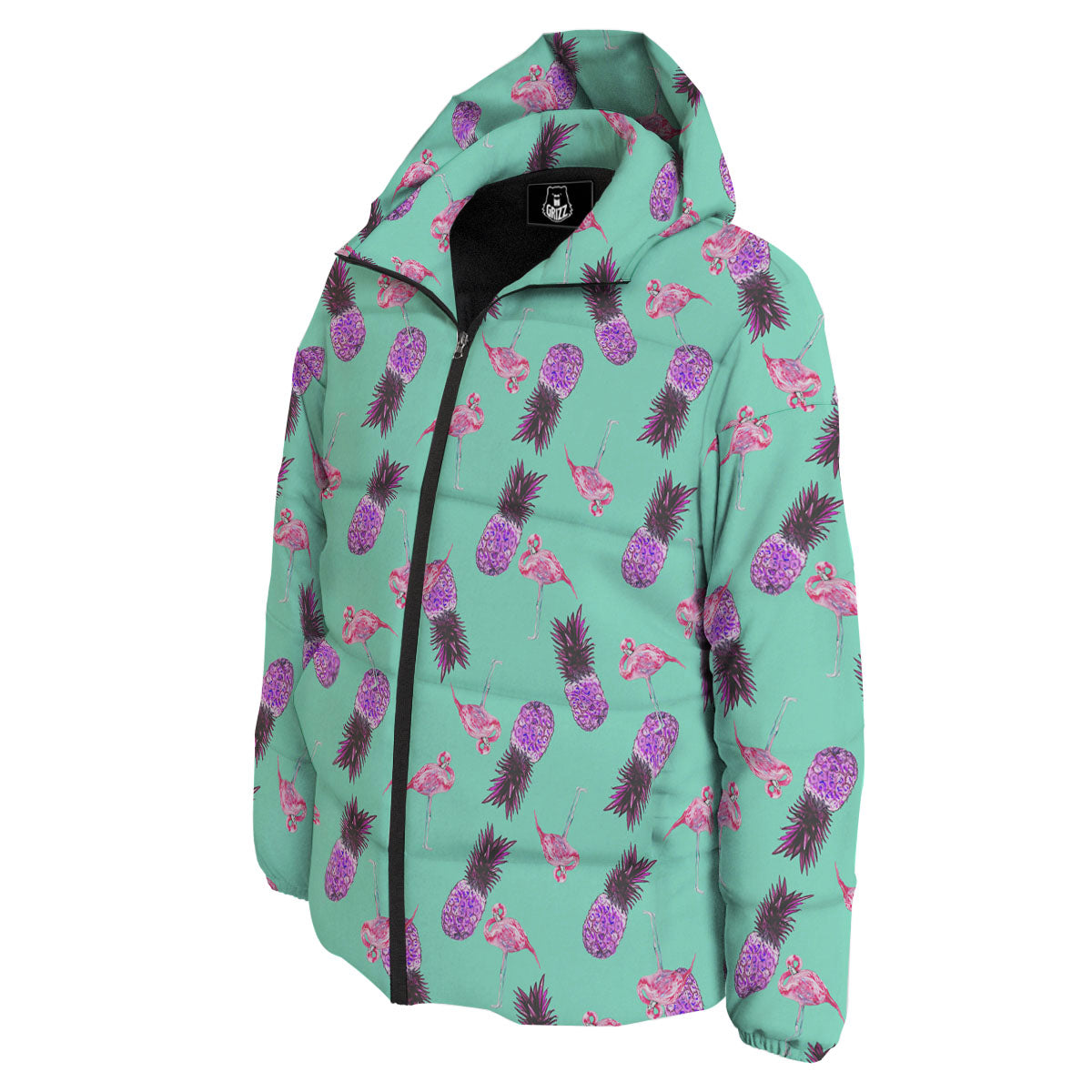 Pineapple Pastel Turquoise Print Pattern Down Jacket-grizzshop