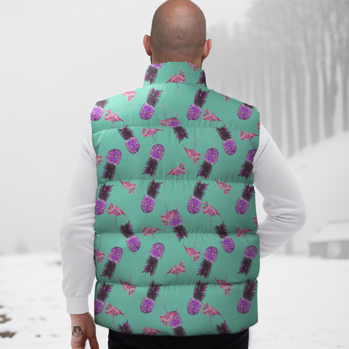 Pineapple Pastel Turquoise Print Pattern Down Vest-grizzshop