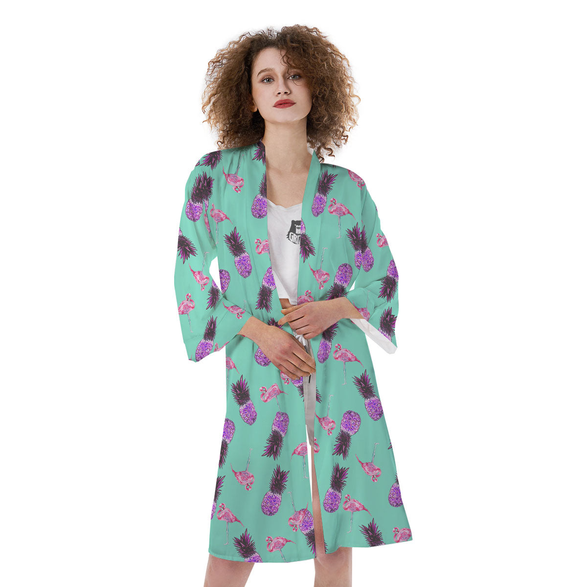 Pineapple Pastel Turquoise Print Pattern Kimono-grizzshop