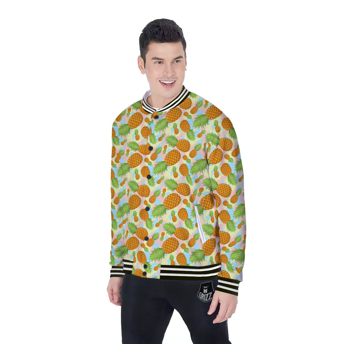 Pineapple Pastel Yellow Print Pattern Baseball Jacket-grizzshop