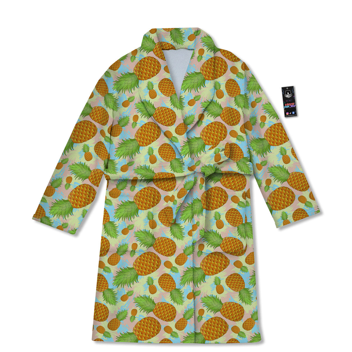 Pineapple Pastel Yellow Print Pattern Bathrobe-grizzshop