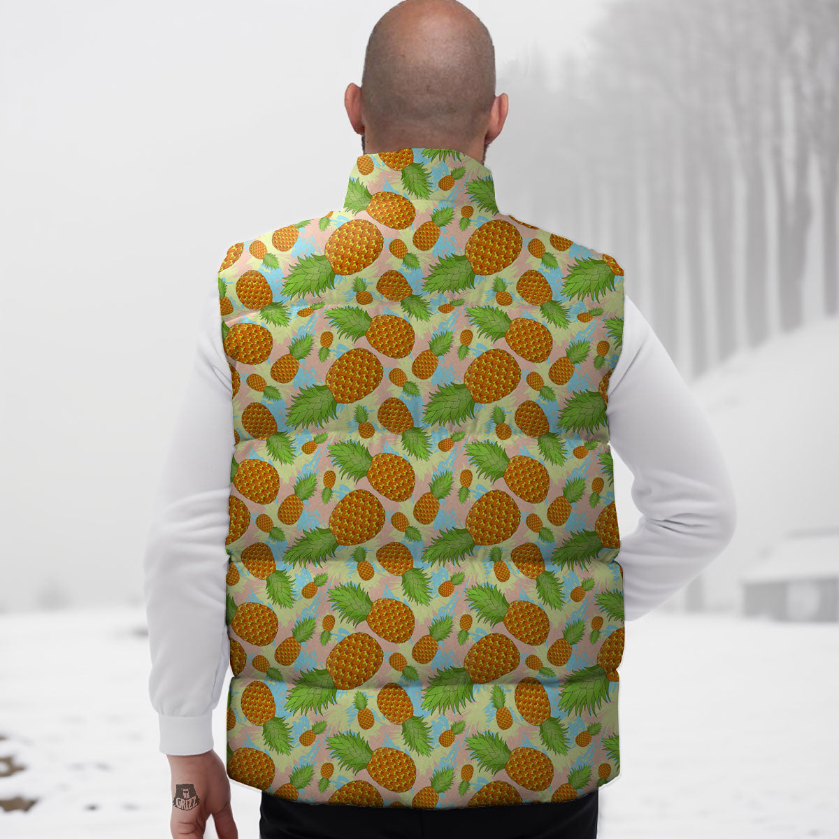 Pineapple Pastel Yellow Print Pattern Down Vest-grizzshop