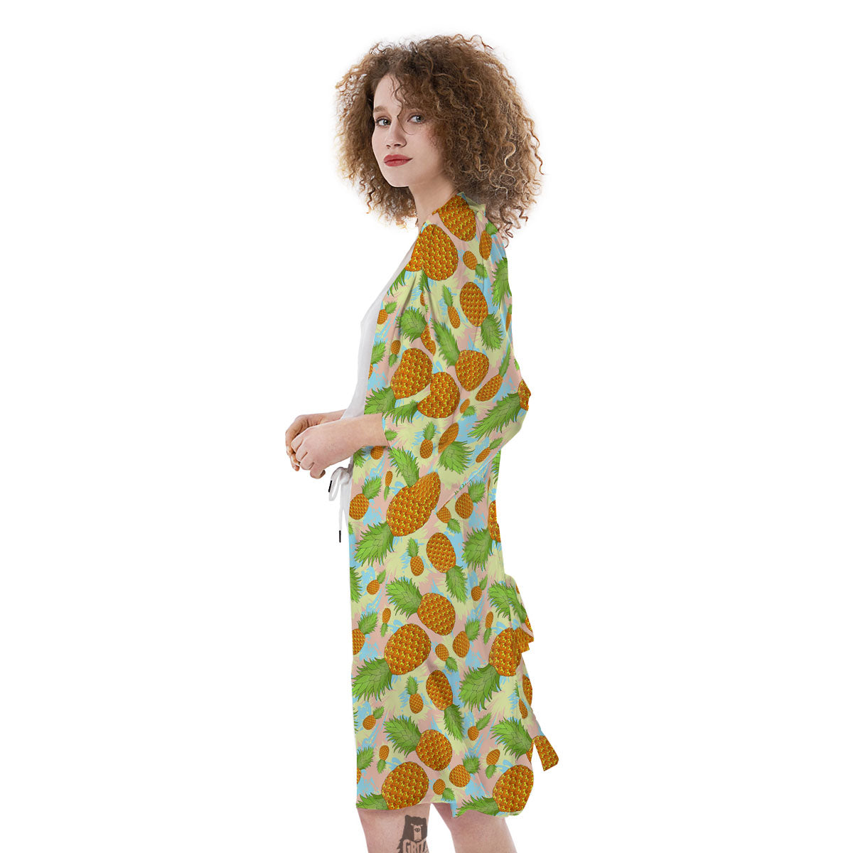 Pineapple Pastel Yellow Print Pattern Kimono-grizzshop