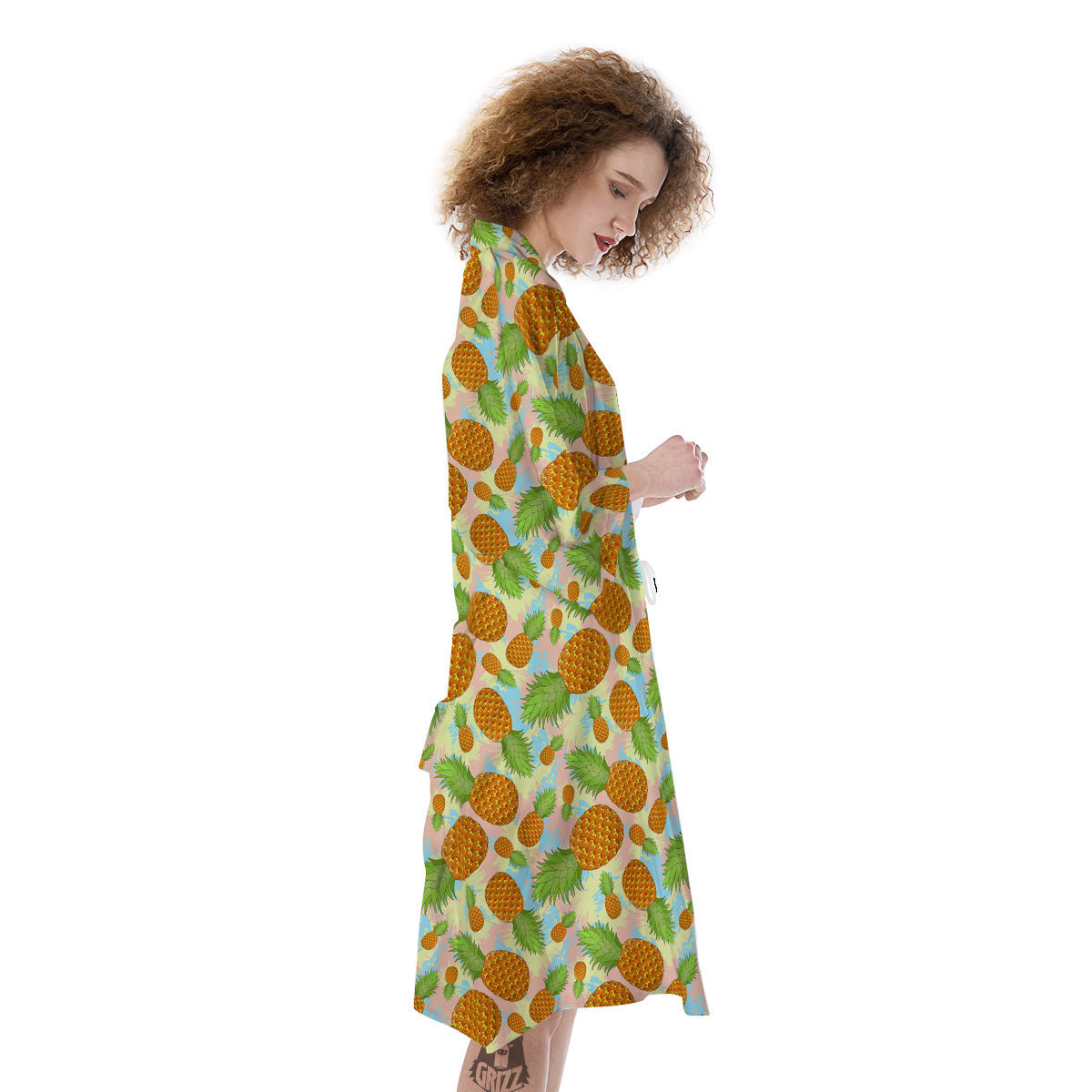 Pineapple Pastel Yellow Print Pattern Kimono-grizzshop
