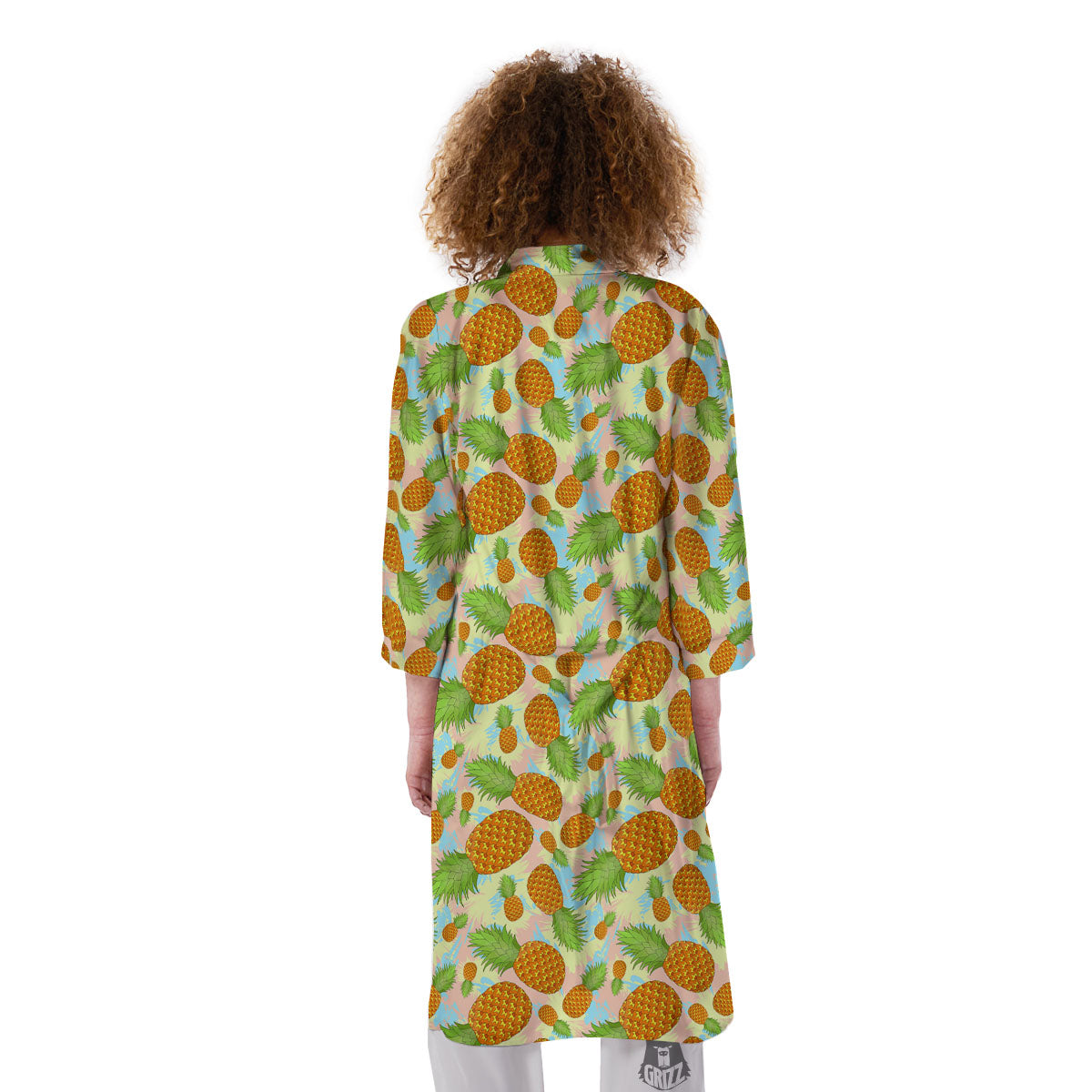 Pineapple Pastel Yellow Print Pattern Kimono-grizzshop