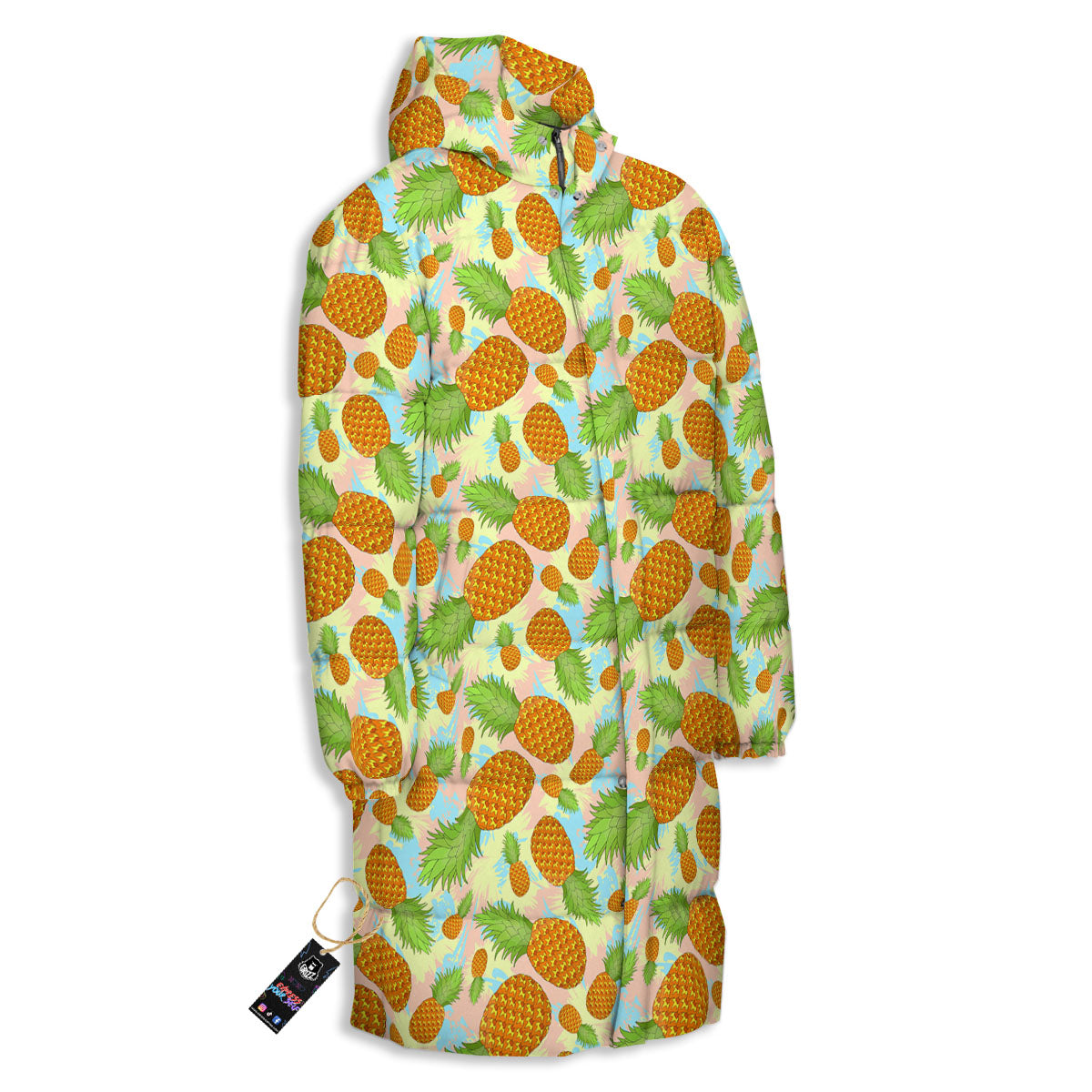 Pineapple Pastel Yellow Print Pattern Long Down Jacket-grizzshop