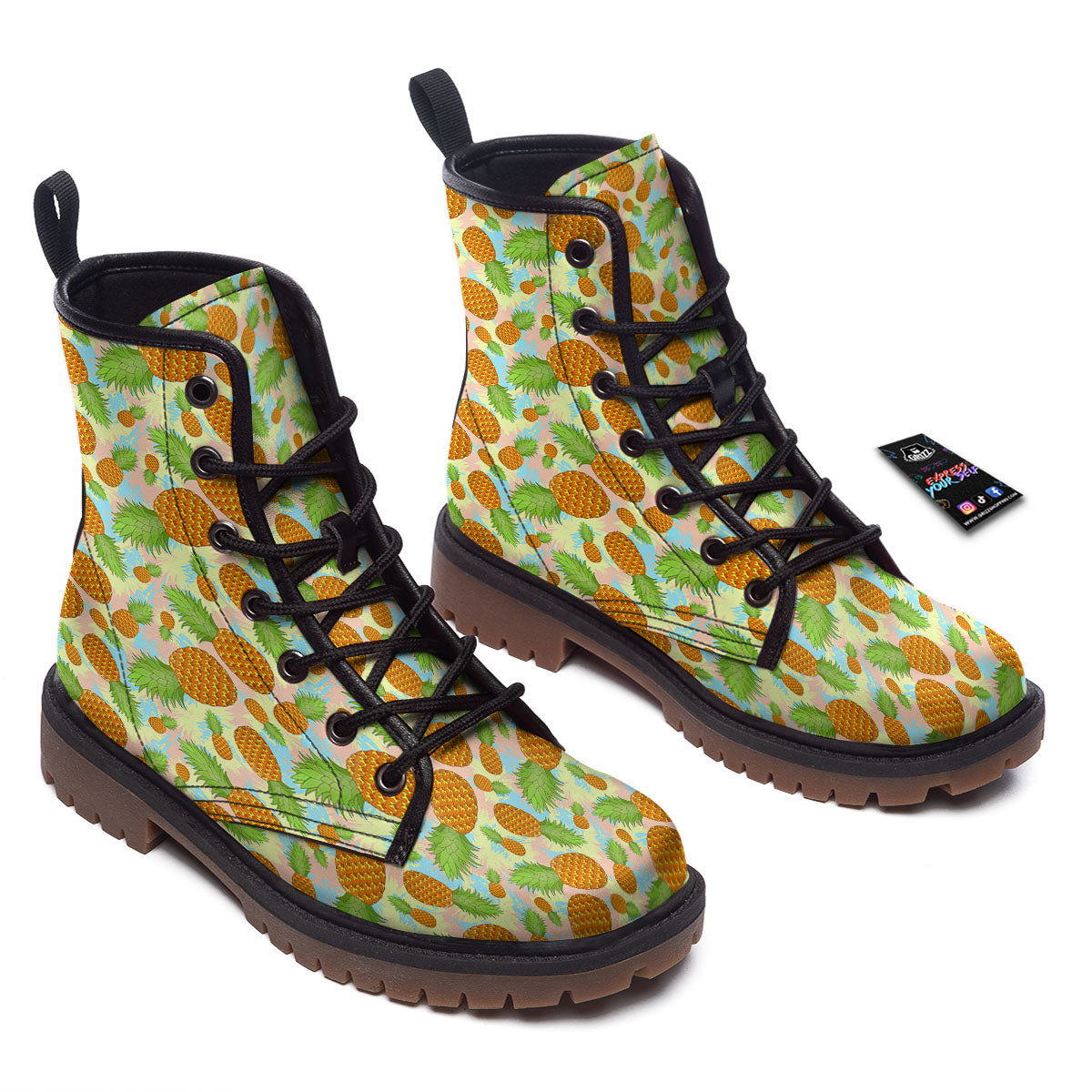 Pineapple Pastel Yellow Print Pattern Work Boots-grizzshop